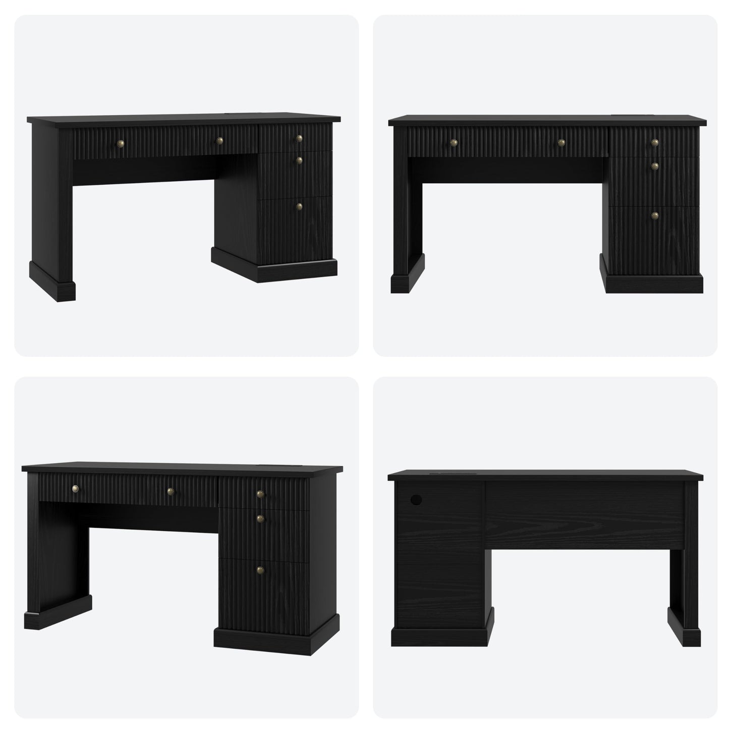 GAOMON 54'' Fluted Home Office Desk with Storage, Modern Executive Desk with Charging Station, Wooden Computer Desk with Drawers for Storage File, Writing Desk for Bedroom (Rustic Black)