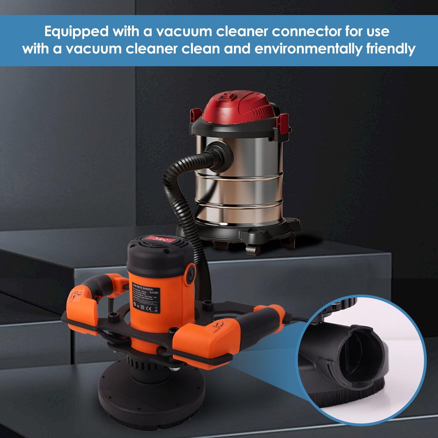 SOLARCROWS GJ1251 Concrete Grinder, 5-Inch Low-Vibration Surface Sander, 1800W with Dust Extraction, 6-Speed Adjustable