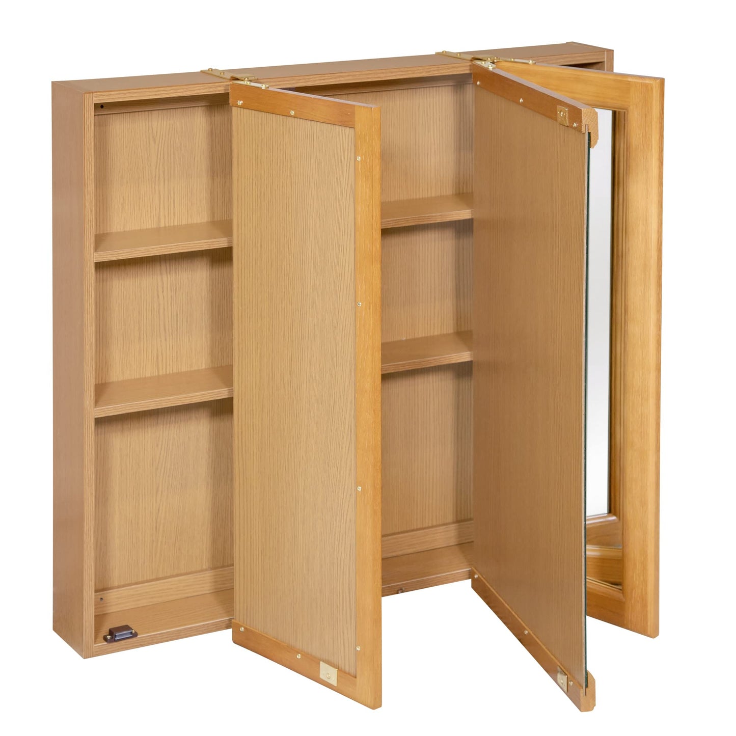 Design House Richland Medicine Cabinet, Fully Assembled, Wall Mounted, 3 Mirrored Doors, Wood Frame, Oak Finish, 36 in x 4.75 in x 30 in, 530576-NOK