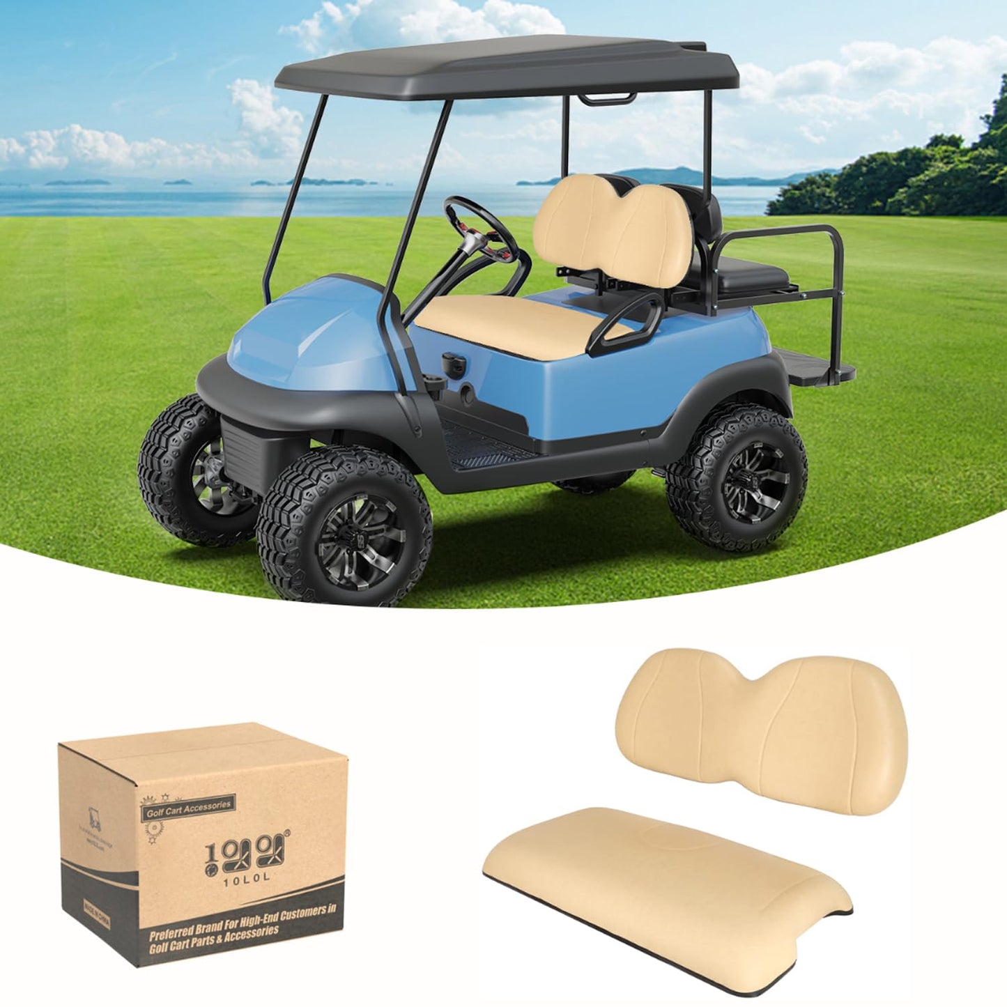 10L0L Golf Cart Seat-Front Seat Cushion & Backrest for Golf Cart Club Car Precedent (2012-up) Premium Sponge Comfortable Soft (Cream)