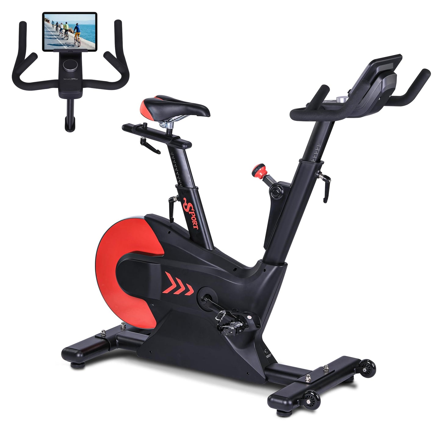 MERXENG Indoor Cycling Bike, Stationary Bike with Electromagnetic Control & Smart Knob Resistance, 28lbs Rear Flywheel, LCD Monitor, iPad Mount & Seat Cushion for Home Cardio Workout