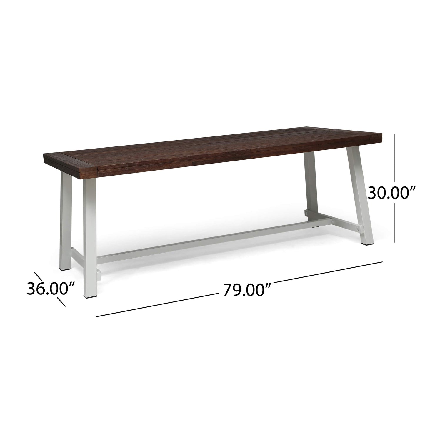Outdoor Eight Seater Iron Dining Table, Dark Brown and White Finish