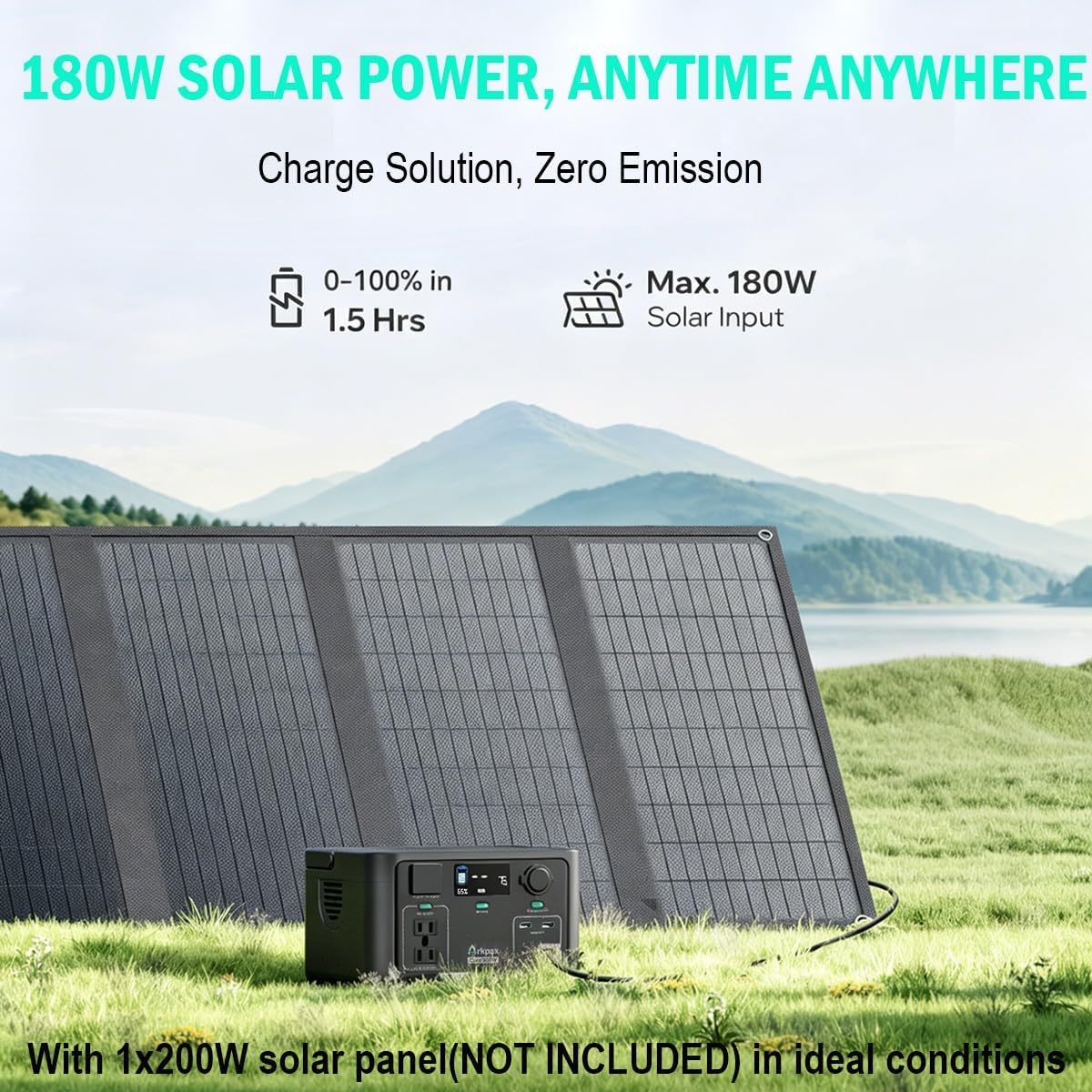 Arkpax Portable Power Station 300W, 600W Peak Backup LiFePO4 Battery 192Wh Solar Generator with 120V Pure Sine Wave AC Outlet for Camping Emergency Travel Outdoor Home Blackout
