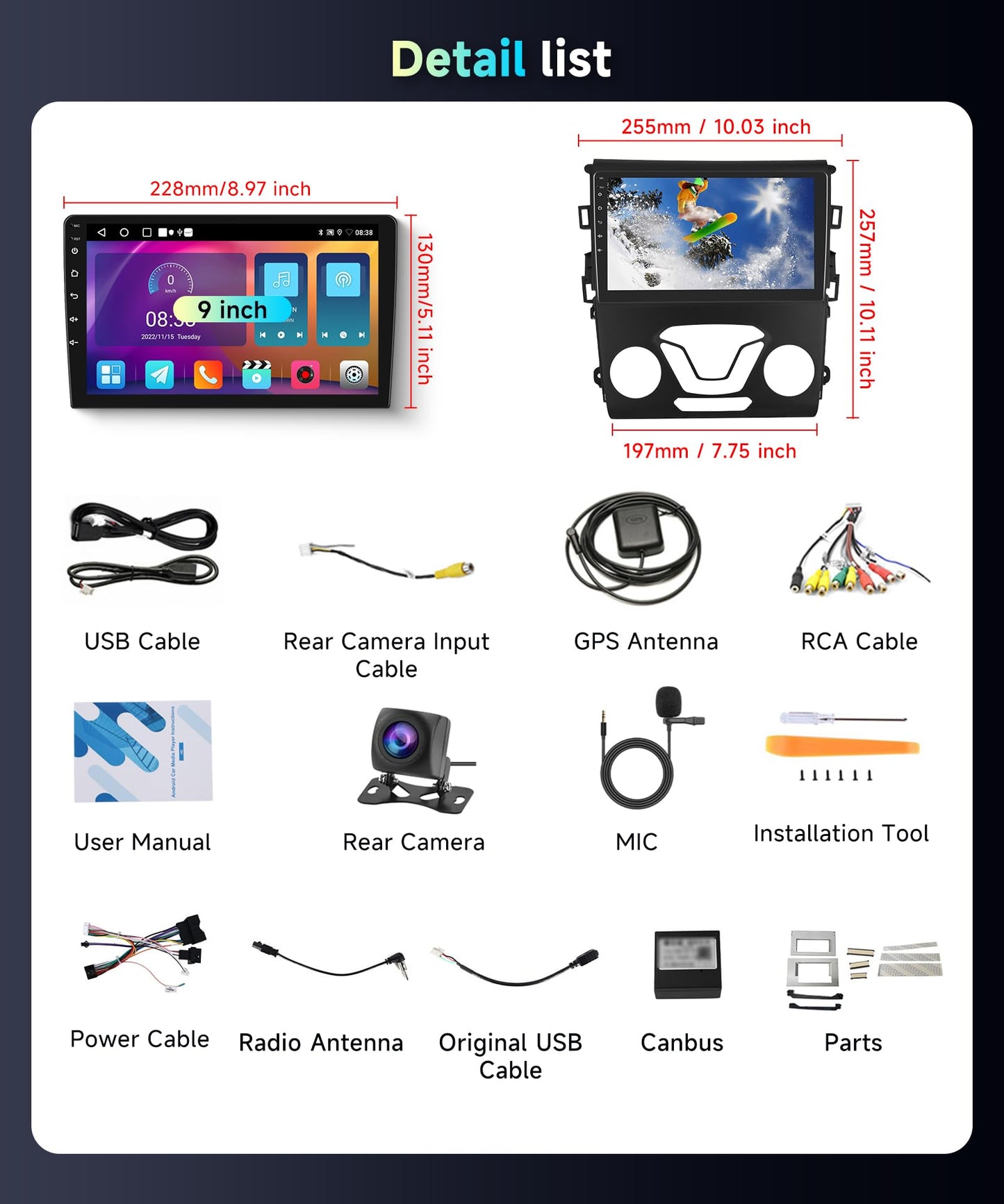 5Ghz WiFi 2G+64G for Ford Fusion Mondeo 2013-2019 Radio,【Android 15 Build-in DSP EQ】 Car Stereo with 5.0Bluetooth,Wireless Carplay Android Auto,9inch IPS Touch Screen,IP69k Backup Camera,GPS,FM/RDS
