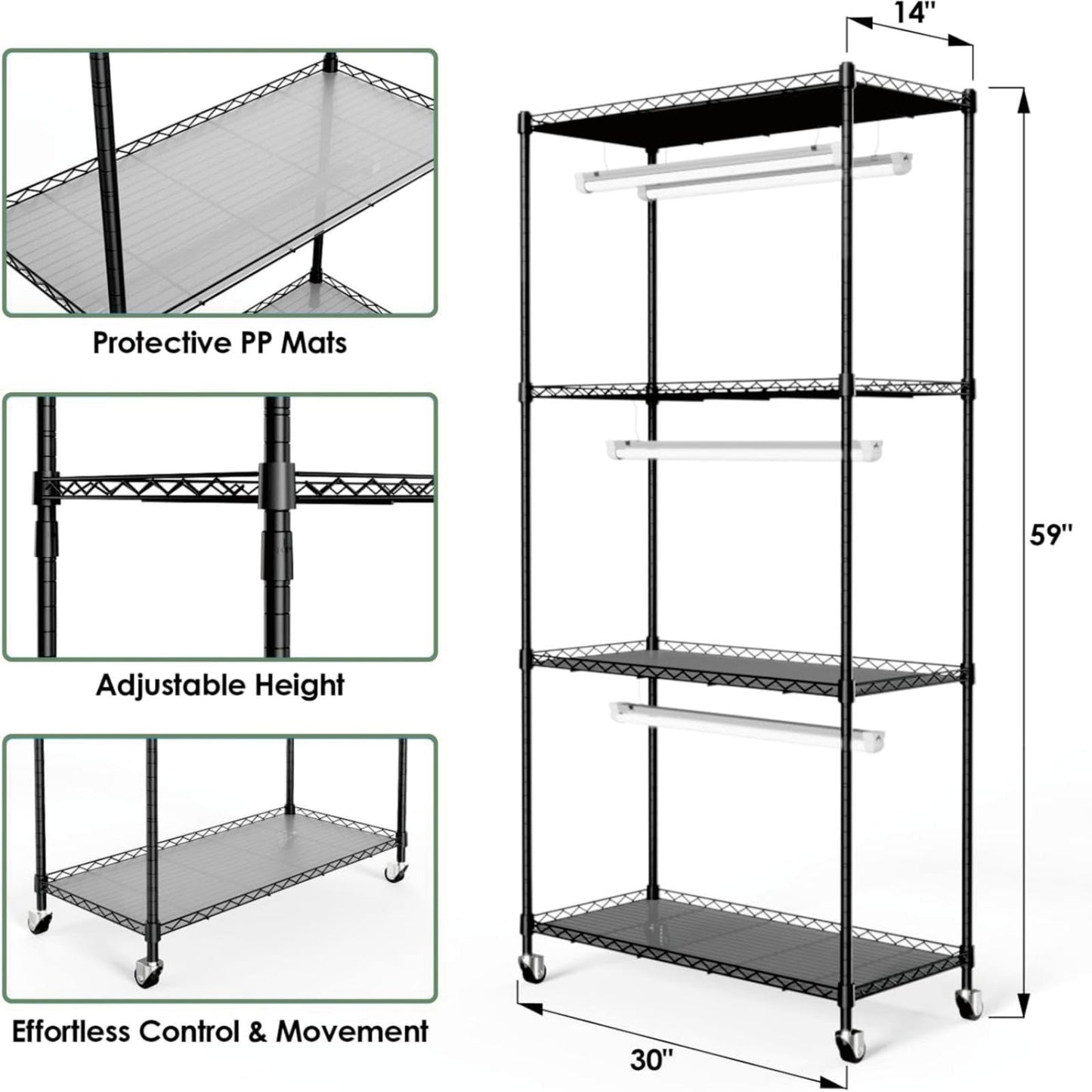 4-Tier Indoor Greenhouse Plant Shelf with Full Spectrum LED Grow Lights