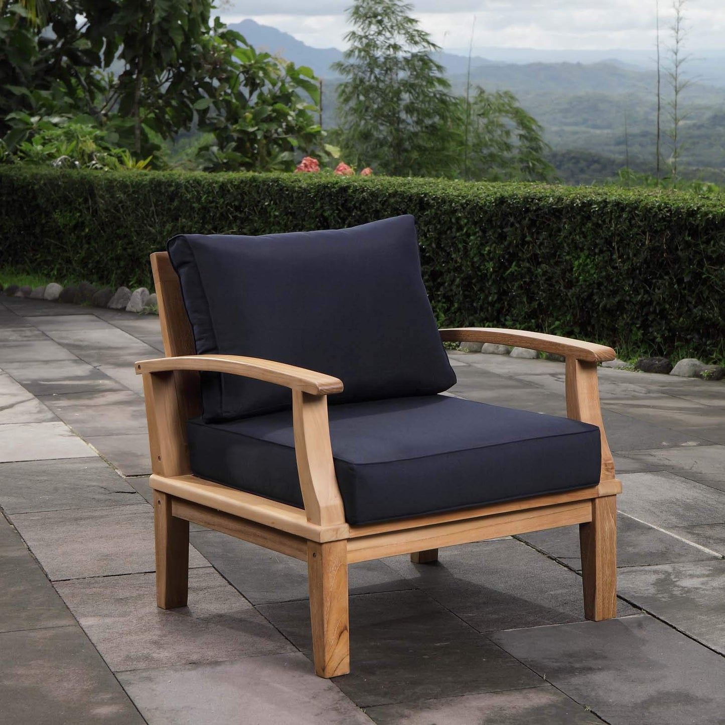 Modway EEI-1143-NAT-NAV-SET Marina Premium Grade A Teak Wood Outdoor Patio Armchair, Natural Navy