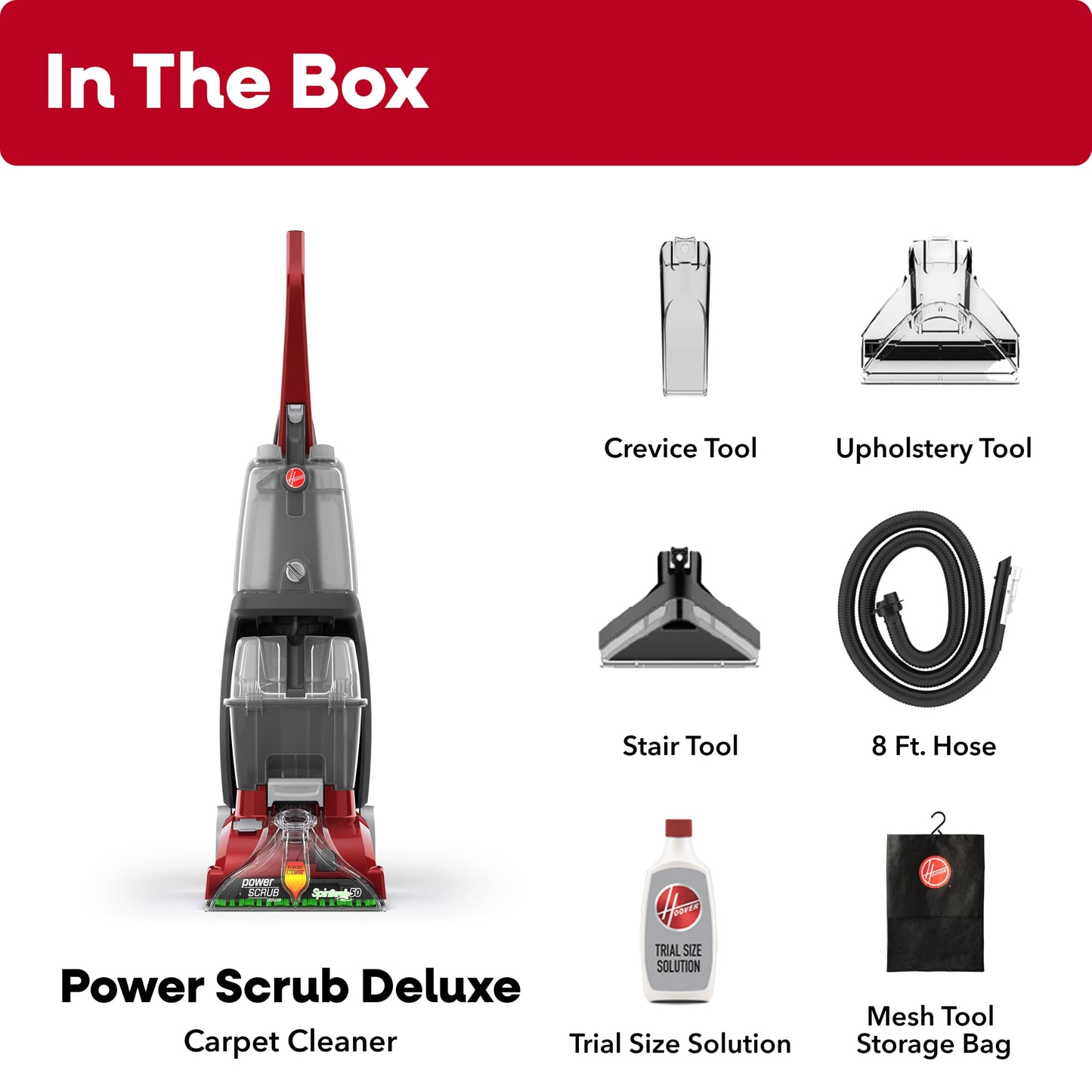 Hoover PowerScrub Deluxe Carpet Cleaner Machine, Deep Cleaning Carpet Shampooer Machine, SpinScrub Brushes, HeatForce Drying, Pet & Upholstery Tools, Pair with Hoover Carpet Cleaner Solution