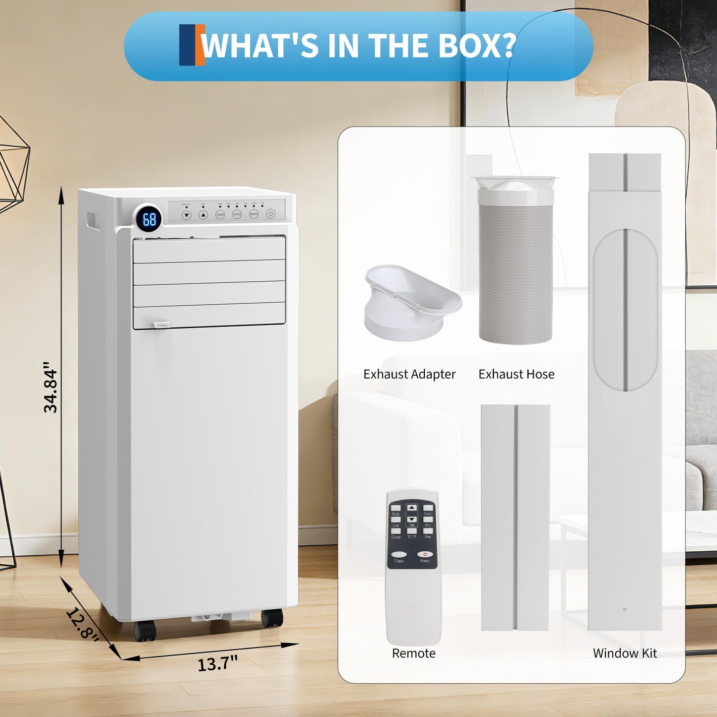 Portable Air Conditioner, 8000 BTU Small Portable AC Unit for Rooms to 350 Sq. Ft. with Cooling, Dehumidifier & Fan Modes, Remote Control, LED Display, 24H Timer, Window Kit, for Bedroom, Office, Dorm