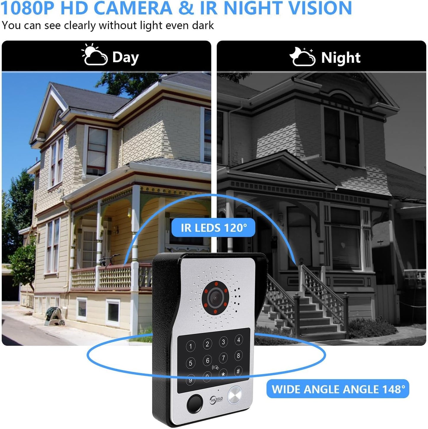 Wire Video Door Intercom System 7 Inch Monitor,Wired Video Doorbell Camera,Video Recording,TUYA WiFi Smart Home Video Intercom Kits for Home Apartment (White Bell+1 Black Monitor)