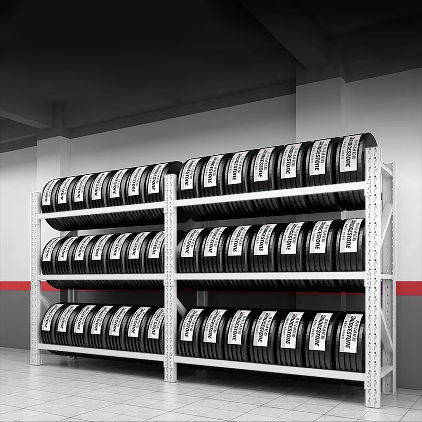 AOCDNEK Tire Rack, 3 Tiers Adjustable, 1100lb Load Capacity, for Garage, Auto Repair Shop, White(78.7x23.6x78.7in)