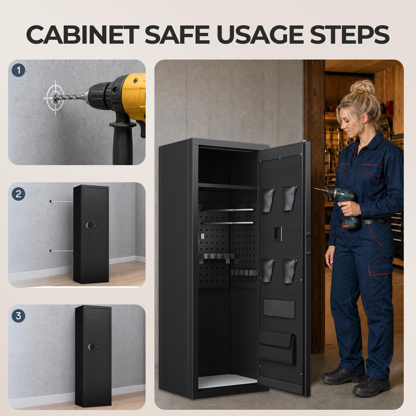 KAER 12-16 Gun Safe with Digital Electronic Keypad and Fingerprint, Heavy-Duty Long Rifle Safe for Rifles and Pistols With Removable Shelves, For Living Room Office Garage Shooting Range