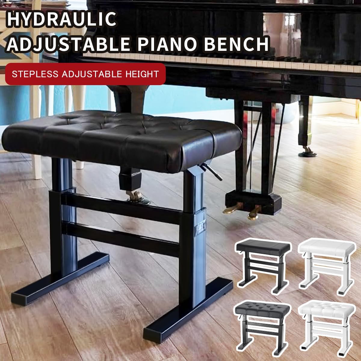 lumizone Hydraulic Lifting Piano Bench Height Adjustable Tufted
