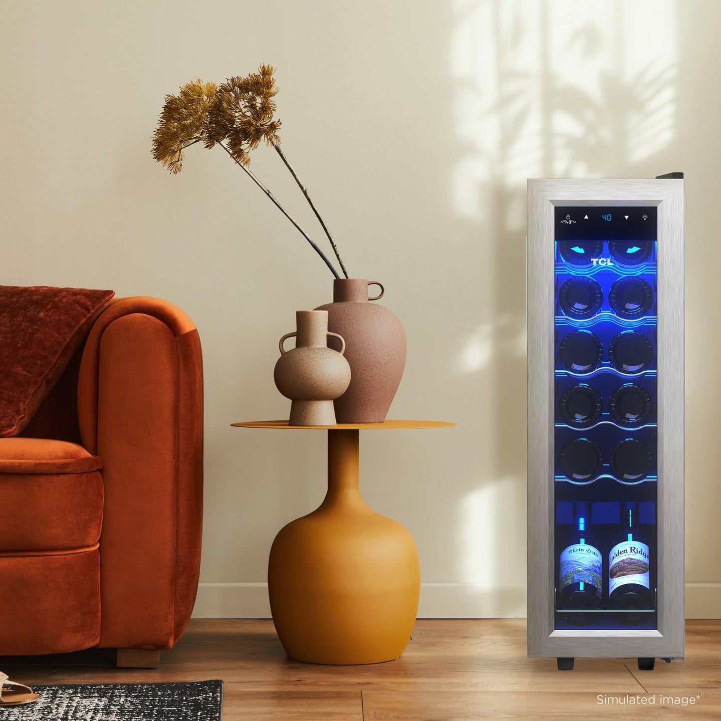 TCL 12 Bottle 1.24 Cu Ft Wine Cooler, Freestanding Mini Fridge with Glass Doors, Low Noise Operation, Digital Controls & LED Lighting