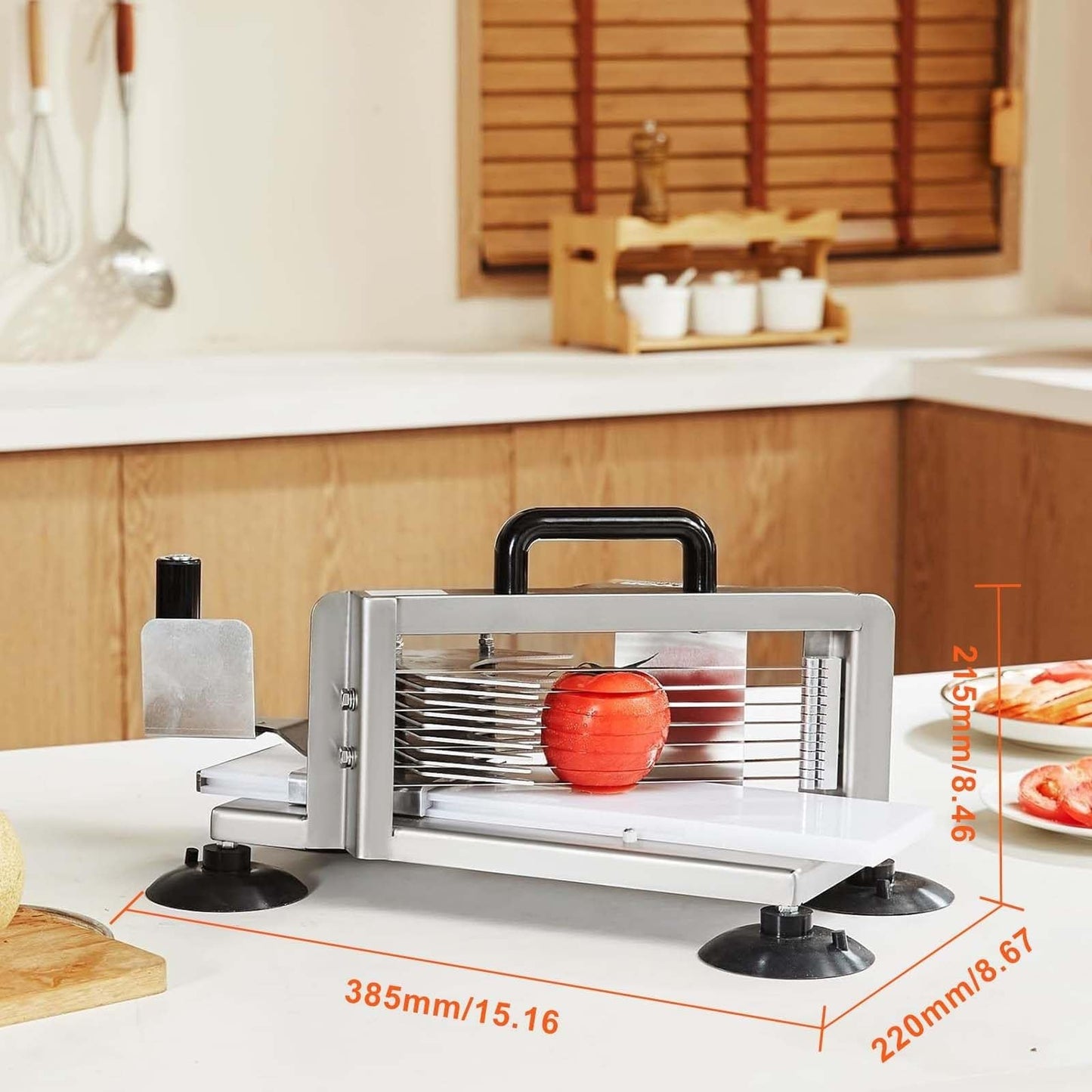 Manual Vegetable Fruit Slicer, Commercial Tomato Cutter with Stainless Steel Blades, 4 Suction Cups, Heavy Duty Kitchen Machine for Onion, Potato, Cucumber, Lemon and More(3/16in-4.7mm)