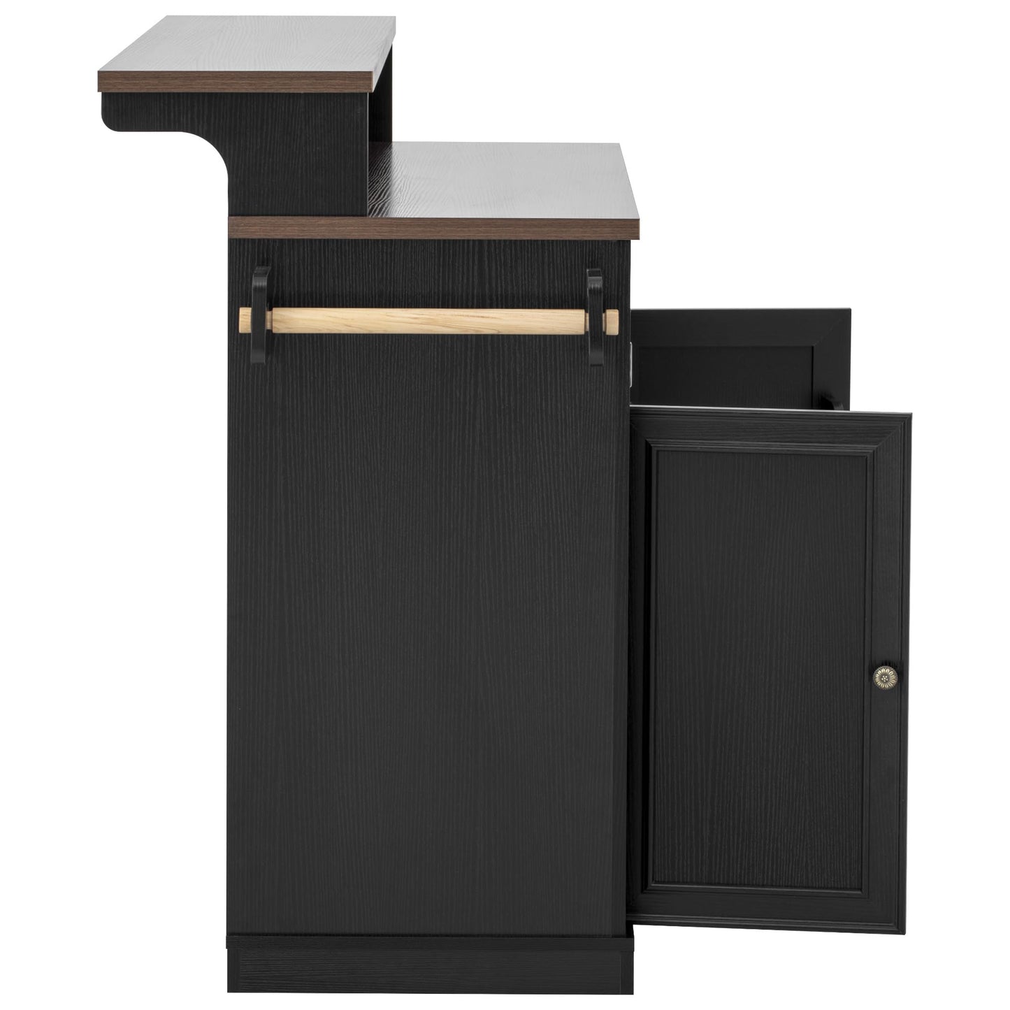 Merax 53.2" Two-Tier Kitchen Island with Storage, Farmhouse Kitchen Island with Power Outlet, 4 Door Shelves, Adjustable Shelves, 3 Drawers, Rolling Island Table, Bar Cabinet for Kitchen, Ash Black