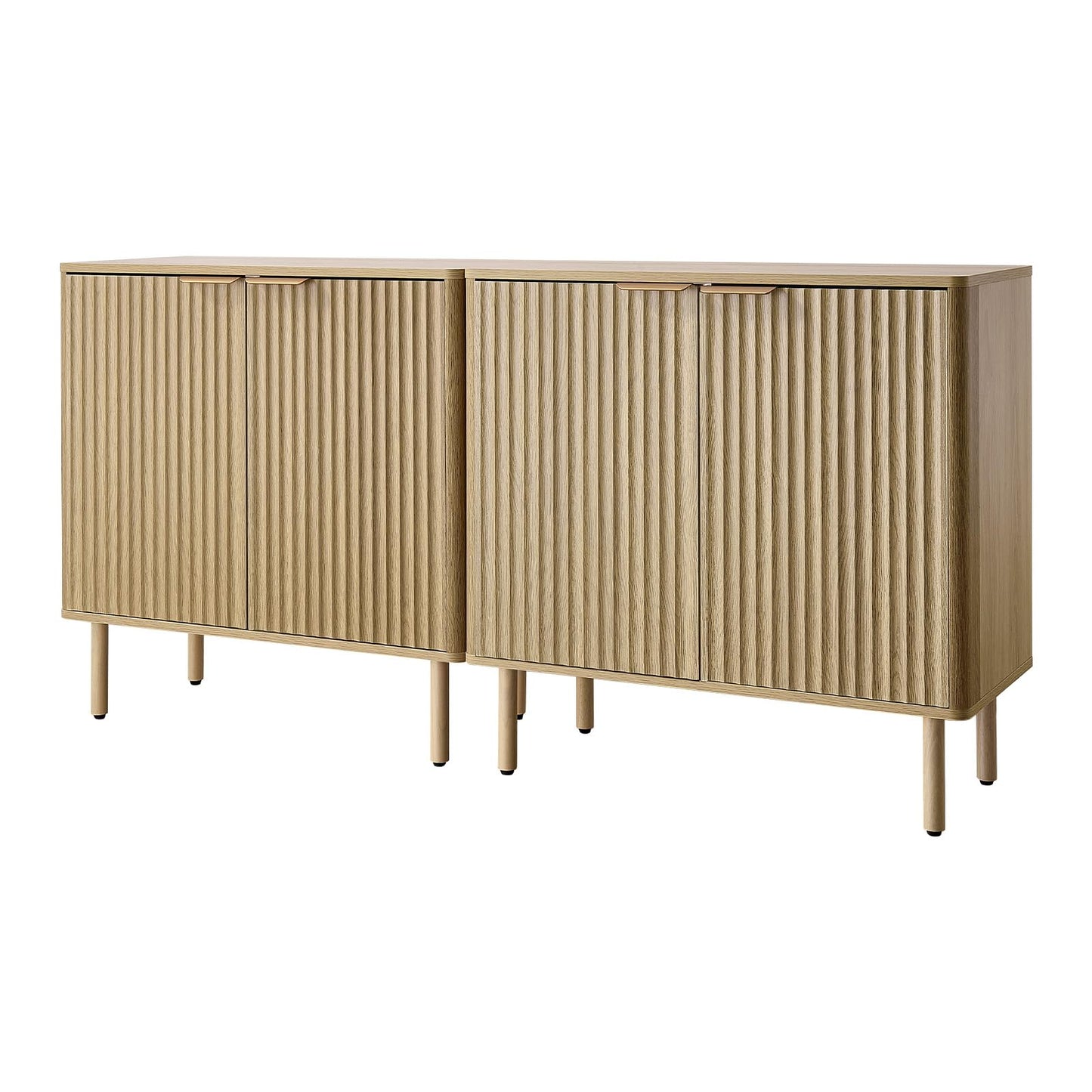 VEVOR Buffet Cabinet, Sideboard Cabinet with 2-Tier Storage, Coffee Bar Cabinet with Adjustable Shelves, Fluted Sideboard Buffet for Hallway, Entryway, Living Room, or Kitchen, Oak(2pcs)