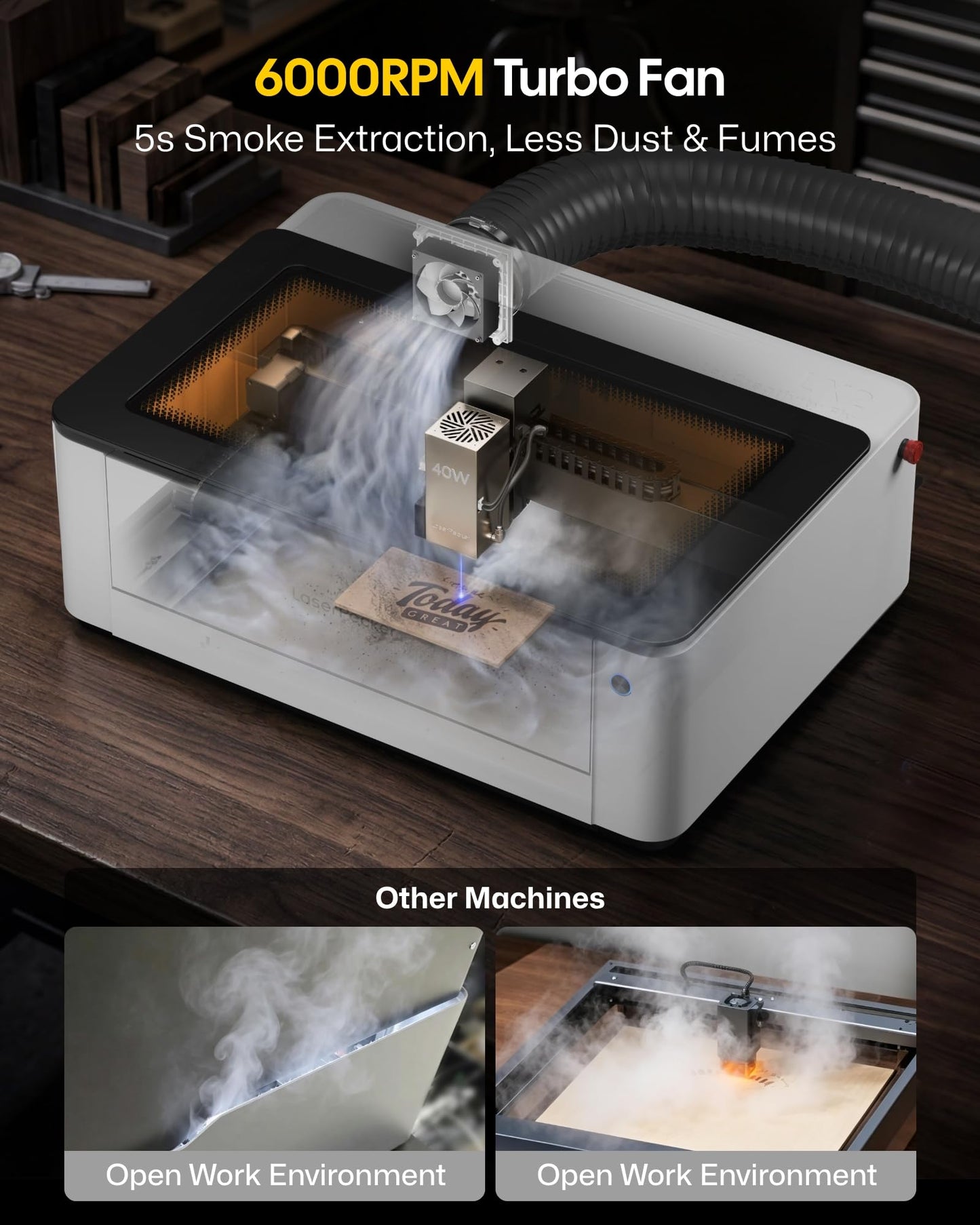 LaserPecker LX2 20W All-in-One Desktop Laser Engraver Cutter, 19.7" x 12" Large Working Area 1000mm/s High-Speed 12MP Camera Class 1 Safety Laser Engraving Machine for Wood Metal Acrylic, Basic Bundle