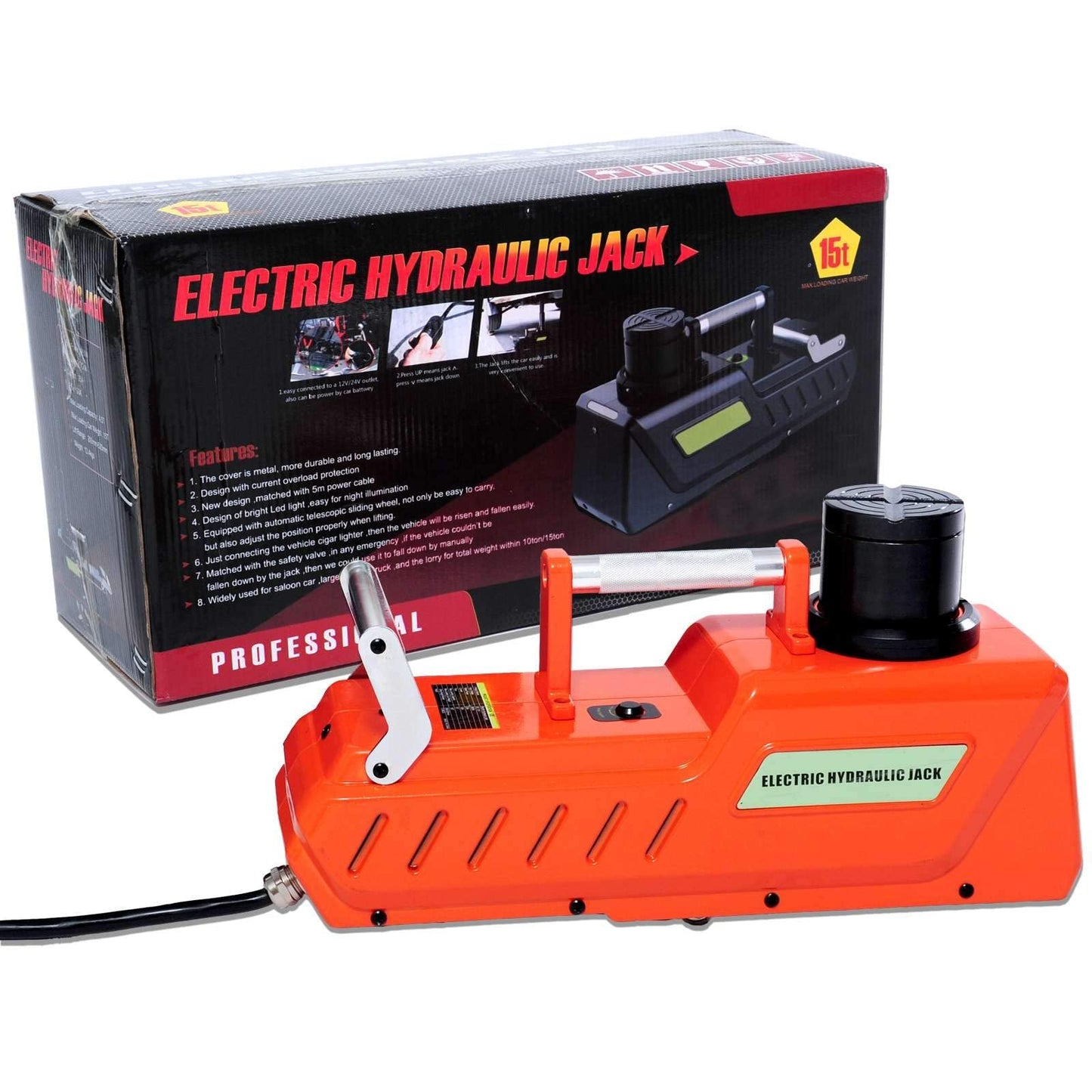 E-HEELP 15 Ton Electric Hydraulic Floor Jack, 12V DC Heavy Duty Truck Jack with LED Light for RV, SUV, Van, Sedan, Trucks (7.8-20.4 Inch Lift)