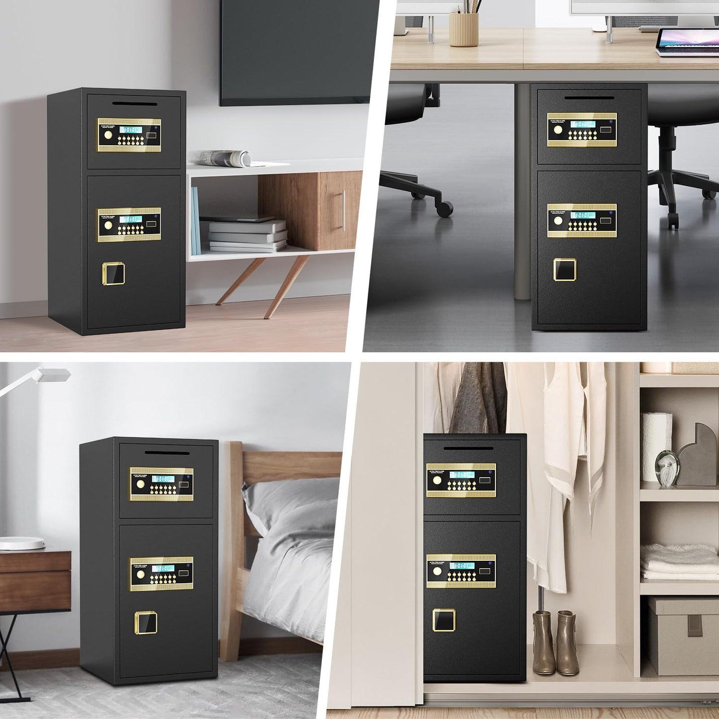 6.5 Cu ft Safe Box with Fireproof Waterproof Bag, Extra Large Home Safe Box with Deposit Slot, Soft PU Leather Lining Money Safe with Large LCD Screen & Dual Alarm for Home Office