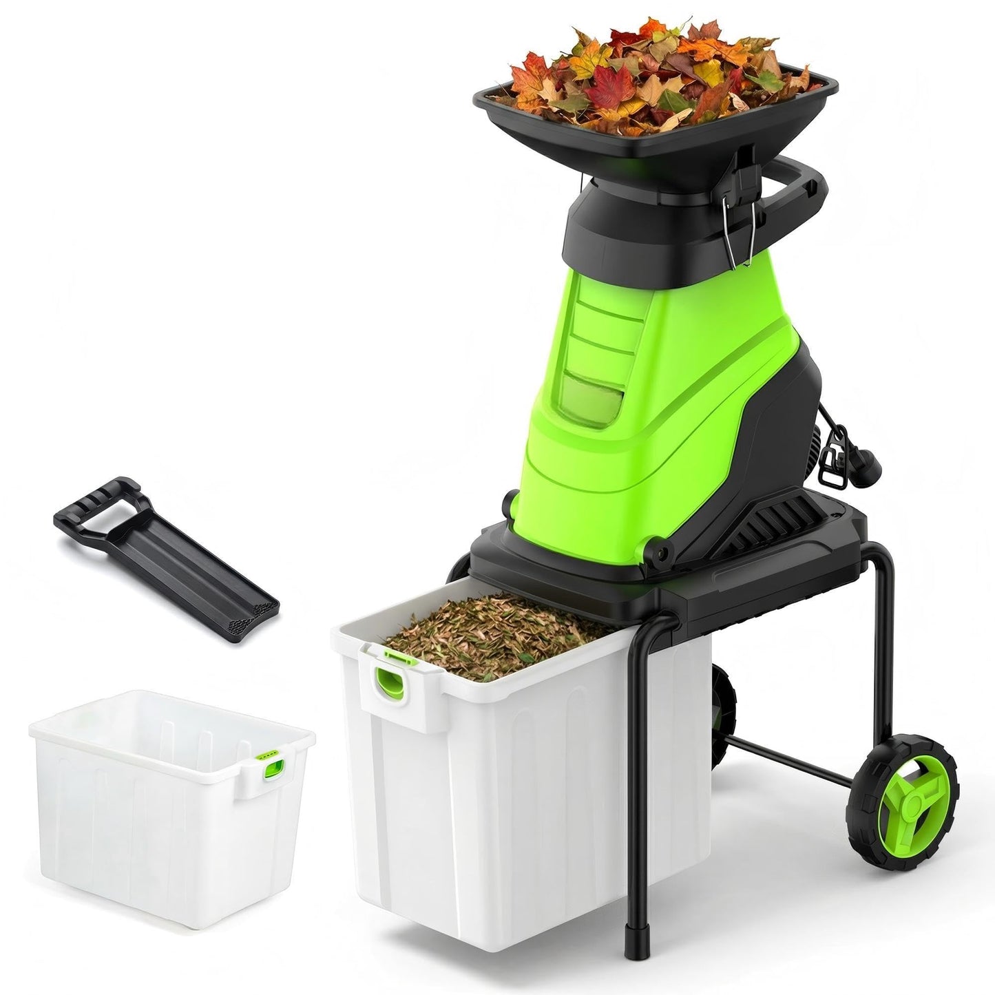 OLILAWN Wood Chipper, 15-Amp Electric Chipper Shredder for Branches up to 1.8 Inch, Mulcher with 50L Collection Bag, Anti-Jam Yard Waste Shredder with Wheels
