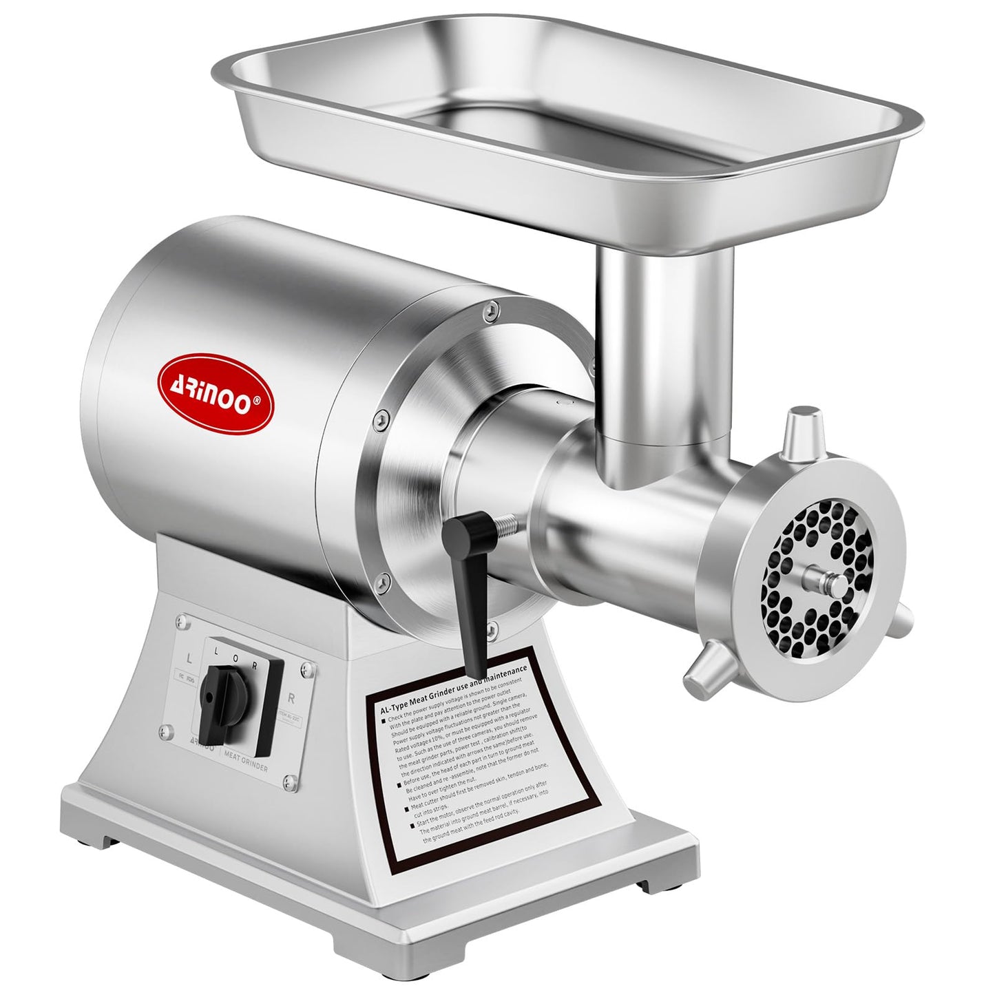 ARINOO Commercial Meat Grinder #22C, 1.0HP Heavy Duty Stainless Steel Industrial Meat Mincer w/2 Blades & Meat Pusher,Electric Meat Grinders for large batches home butchering, or small farm processing