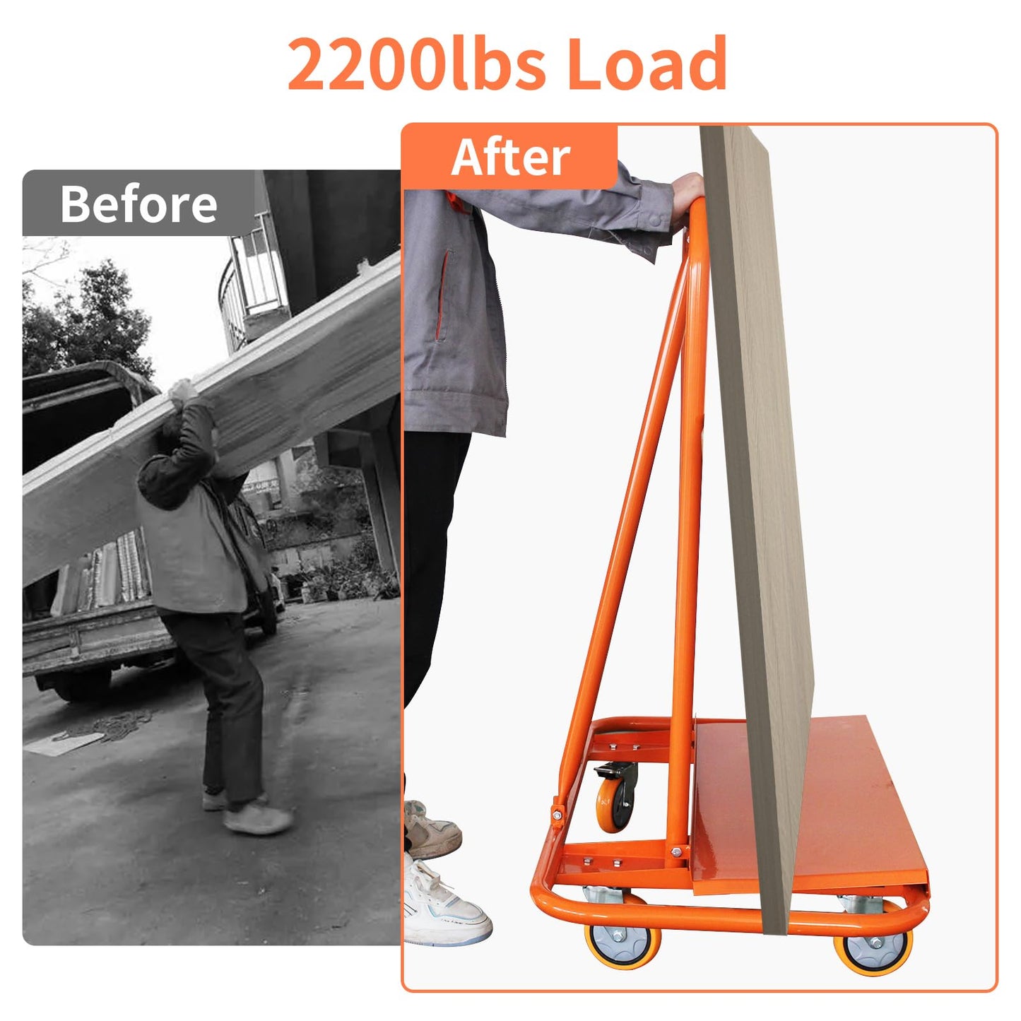 Heavy Duty Drywall Sheet Cart, 2200LBS Load Capacity Steel Panel Dolly with 4 Swivel Casters Wheel, Powder Coated Rust Resistant, Multi-Purpose Cart for Moving Various Panels