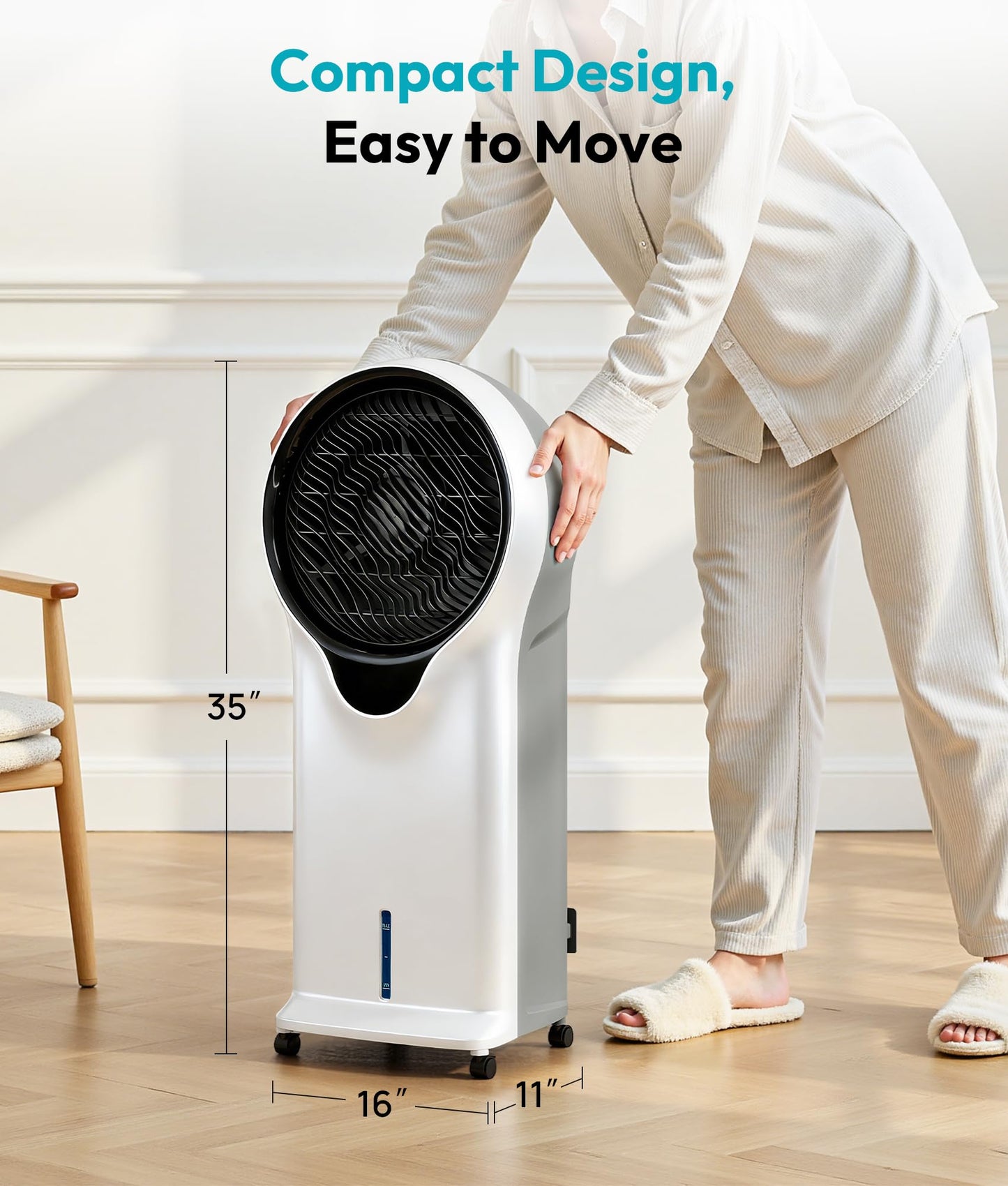 Rellytech 3-in-1 Evaporative Air Cooler, 35’’ Protable Swamp Cooler Indoor with 3 Modes&3 Speeds, 5.5L Water Tank Cold Air Cooler, Air Cooler for Room, Office with Oscillation, 2 Ice Packs