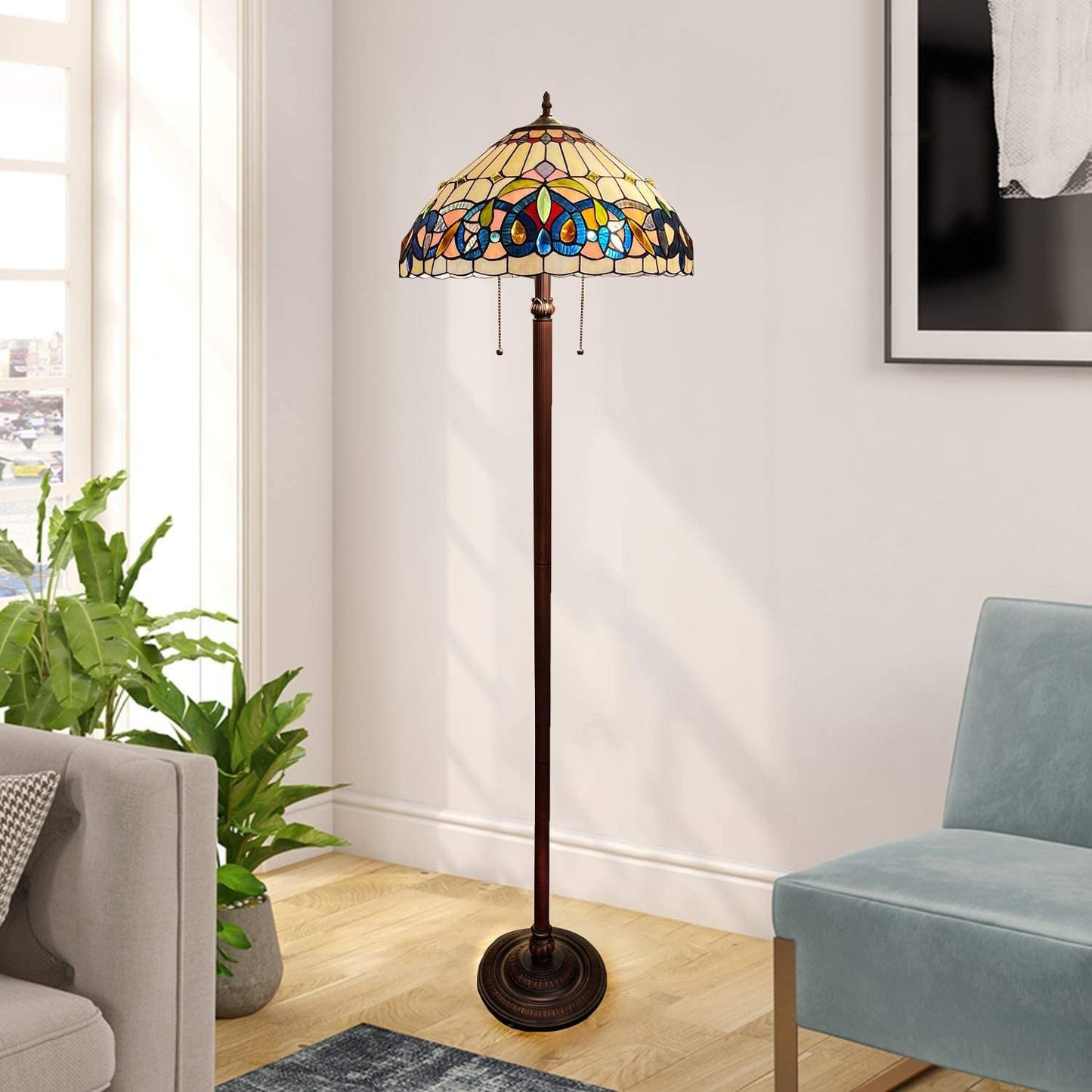 Chloe Lighting 2 Light Floor Lamp, Victorian Tiffany-Style, Dark Bronze, Multicolor, 18in Wide, Model CH3T353BV18-FL2