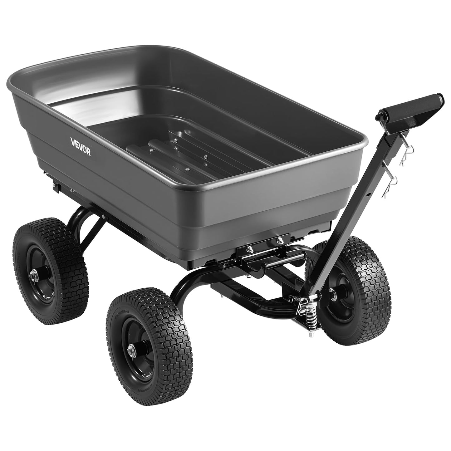 VEVOR 7 Cu.Ft 1200LBS Poly Garden Cart Dump Wagon, Heavy Duty Wheelbarrow with 2-in-1 Convertible Handle and 13" Flat Free Tires, Utility ATV Trailer Yard Dump Cart Tow Behind for Lawn Mower Tractor