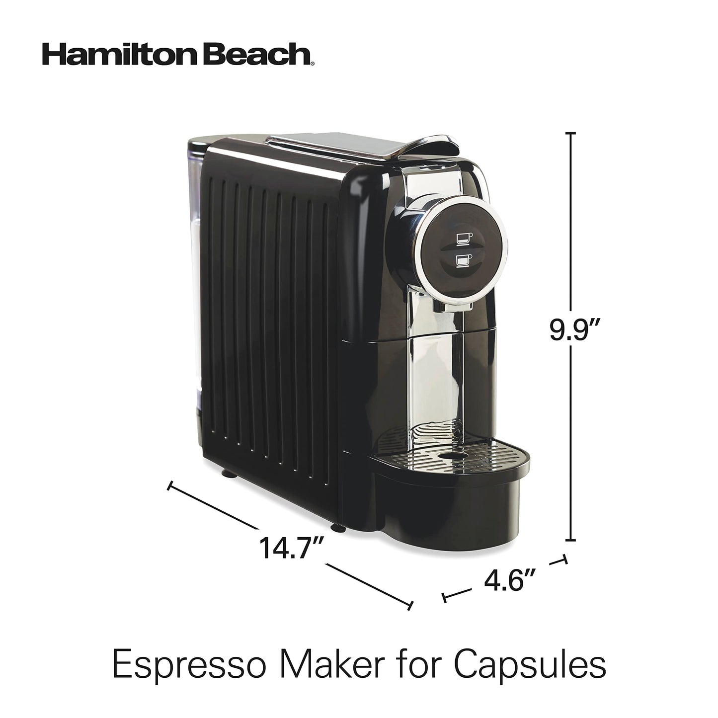 Hamilton Beach Espresso Machine, Compatible with Nespresso Pods, Single Serve Coffee Maker, Powerful Italian 19 Bar Pump, 22 oz. Water Reservoir, Custom Cup Size, Holds 13 Capsules, Black (40726)