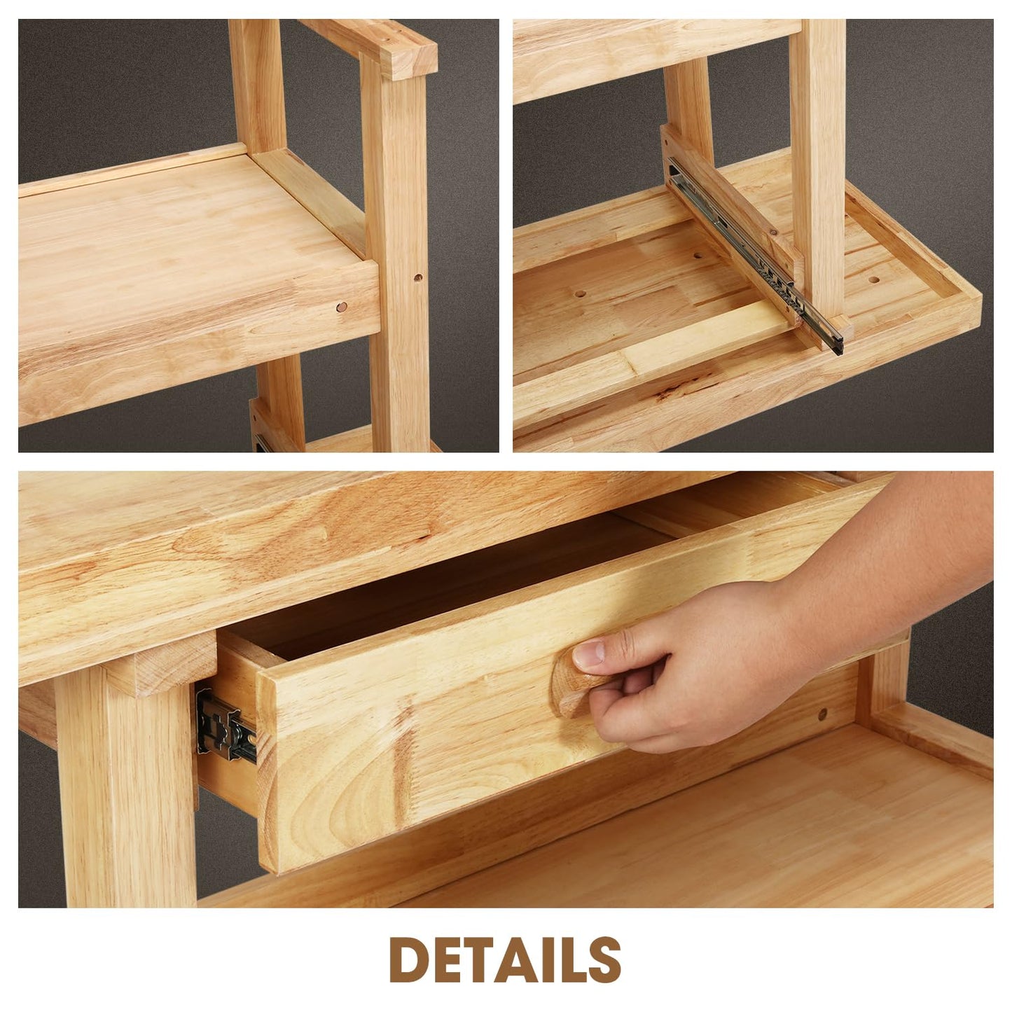 DNA Motoring Heavy Duty Wood Workbench, Wooden Workbench with 2 Drawers for Workshop, Garage, W/Adjustable Handle, TOOLS-00521