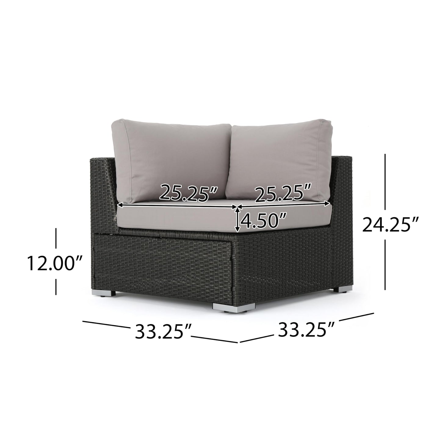 Christopher Knight Home Santa Rosa Outdoor Wicker 5 Seater Sectional Conversation Set with Aluminum Frame and Water Resistant Cushions, 92.25 "W x 99.75 "D x 24.25 "H, Gray + Light Gray + Silver