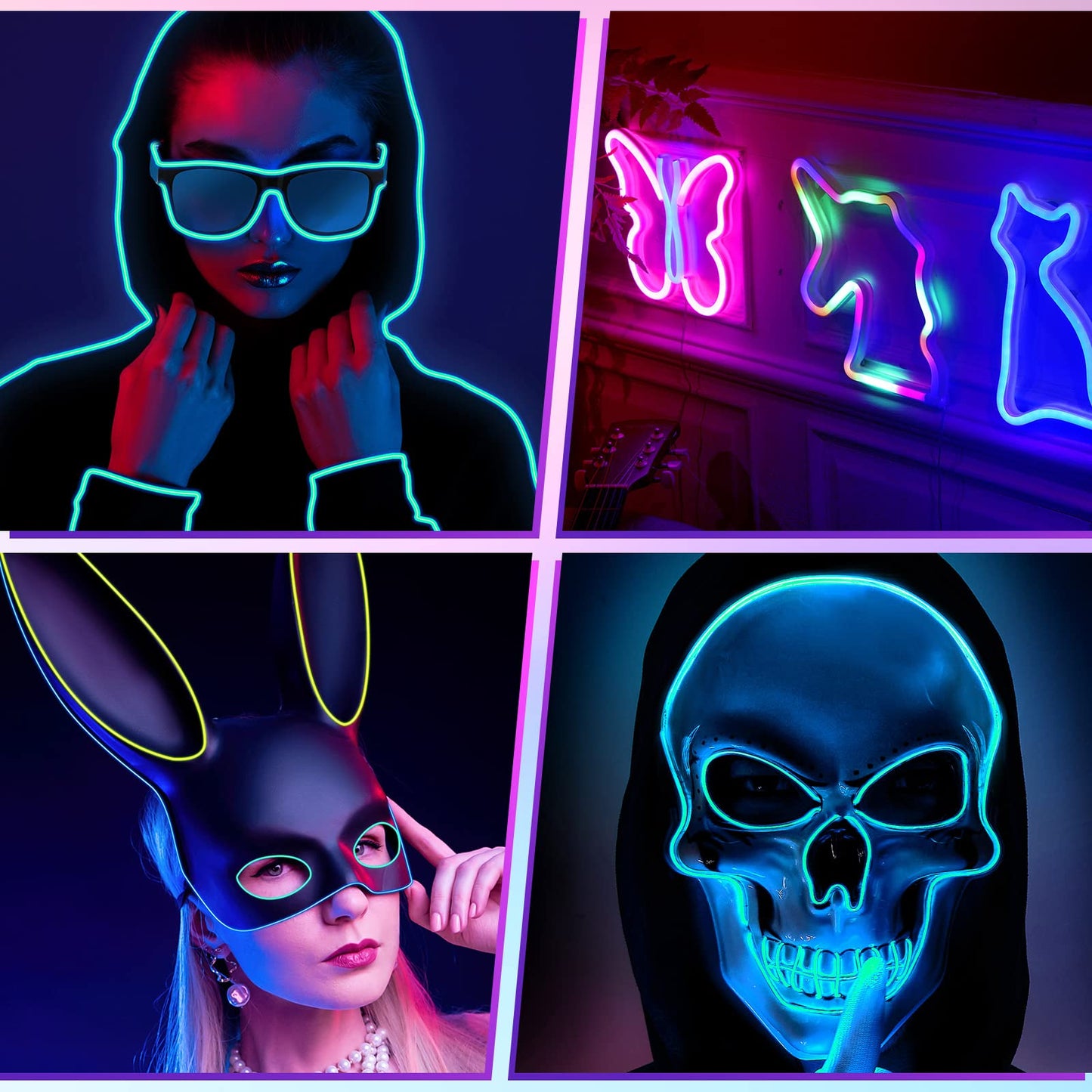 Hortsun 10ft EL Wire Neon Lights - Battery Powered, 15 Pack, Multi-Color (Red, Purple, White, Blue, Green, Yellow, Orange) - Model WA-Horts