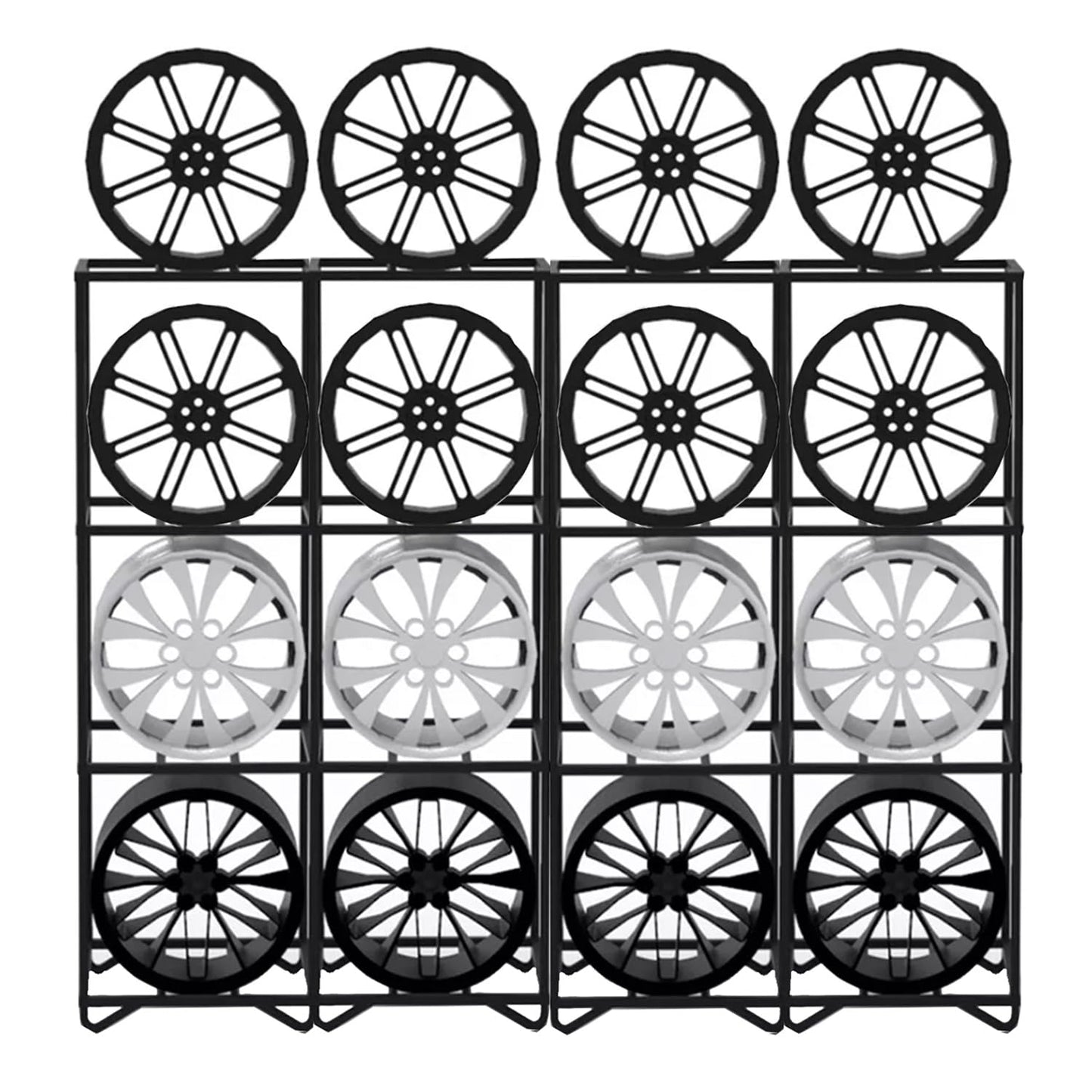 Deebior 1Pc Universal Black Rustproof Steel Double Sided Wheel Rim Display Stand,Car Wheel Rims Shelf Organizer, Heavy Duty Multi Tire Rim Stand for Garage Repair Shop 243B