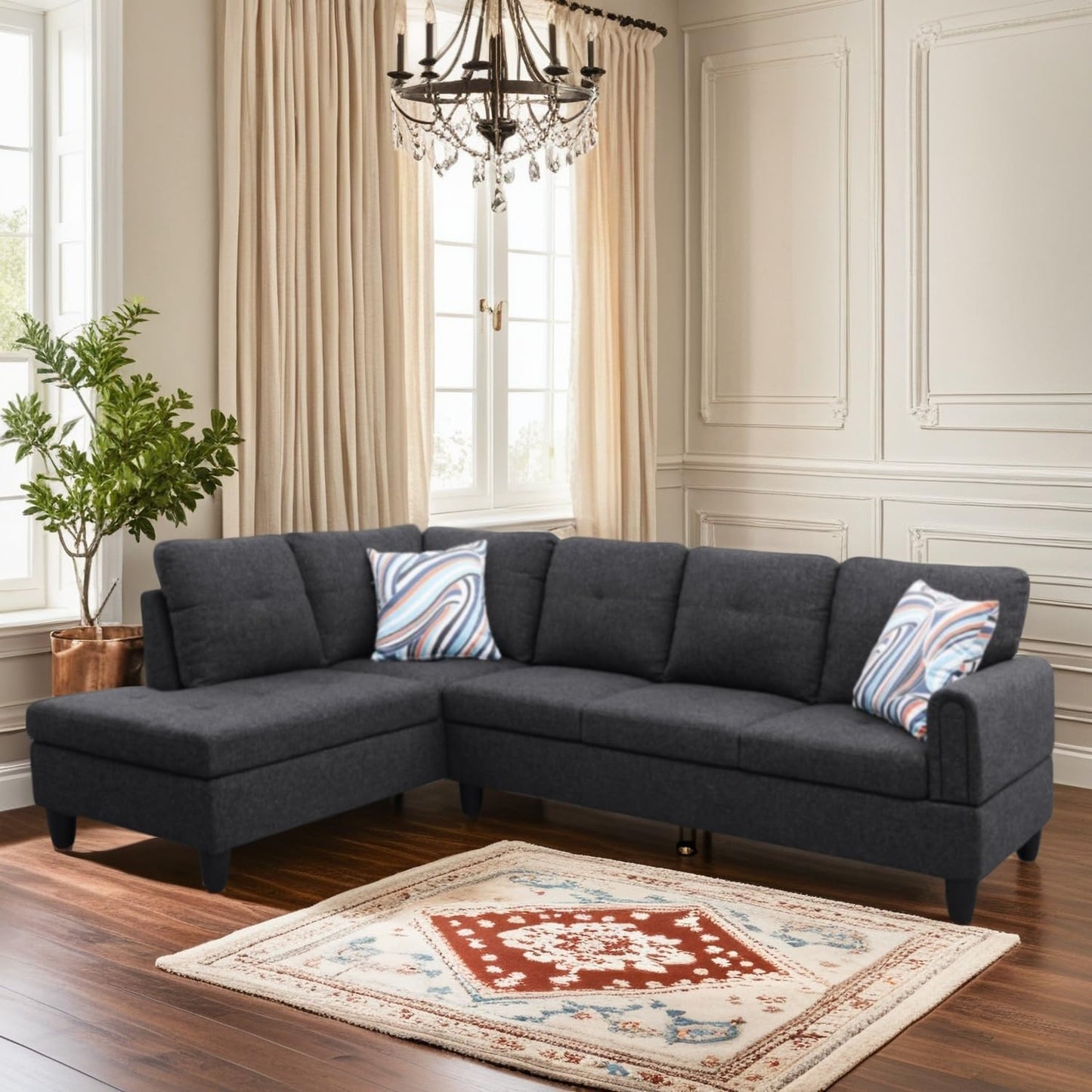 Trygoal L Shaped Couch Sectional Couches with Chaise, 3 Pieces Modular Convertible Sofa for Living Room Furniture Sets and Small Apartment, Black Grey