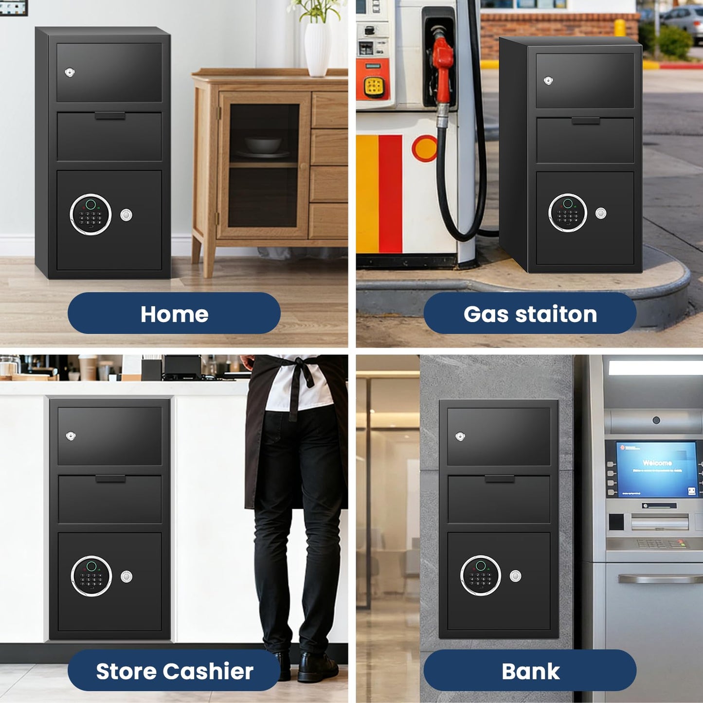 5.8 Cuft Biometric Depository Drop Safe for Business, Heavy Duty Fingerprint Safe Box with Quick Place Drop Slot, Digital Keypad and Spare Key, Drop Safes for Business Retail Mail Church