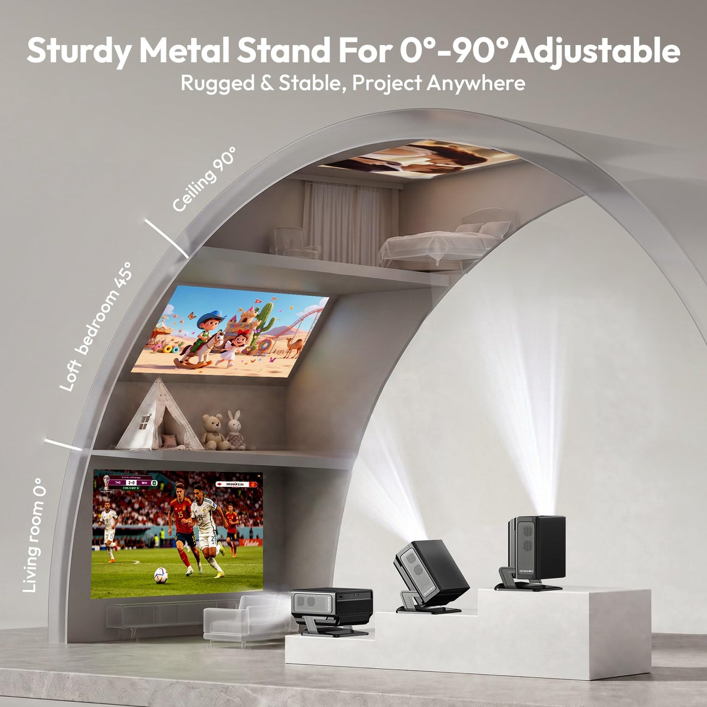 Smart Projector with WiFi and Bluetooth 1200 ANSI, Native 1080P 4K Supported, Auto Focus 6D Keystone, XGODY Gimbal A8, Premium 20W HiFi Stereo Sound, Home Theater Movie Projector for Bedroom/Outdoor