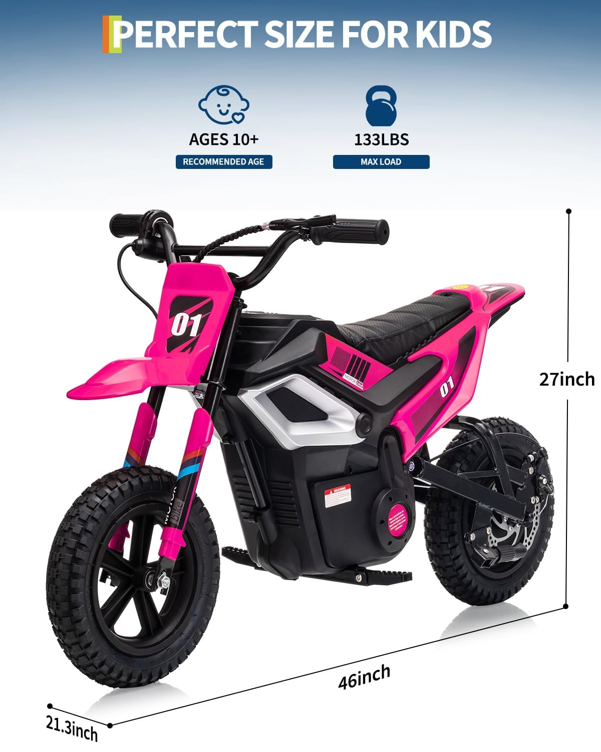 GarveeLife Electric Dirt Bike for Teens, 12" Fat Tire 350W Electric Motorcycle with 24V Battery, 14MPH Top Speed, 130 LBS Max Load, Mini Dirtbike for Kids, Mountain Off-Road Bike Fit Age 10+