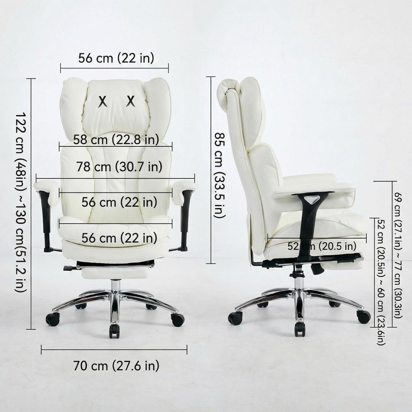 Efomao Big and Tall Desk Chair 400lbs, 22" Extra Wide Executive Office Chair with 3D Armrests & Footrest, Ergonomic Heavy Duty Chair, White