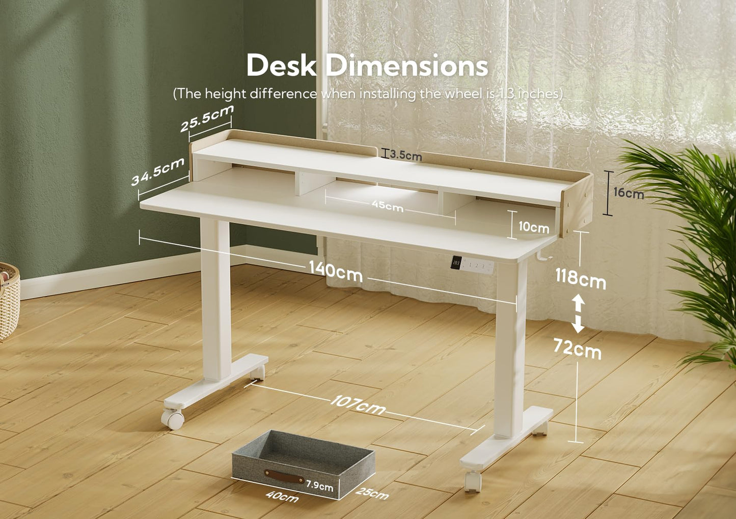 Claiks Standing Desk with Drawers, Stand Up Electric Standing Desk Adjustable Height with Storage Shelf and Splice Board, 55 Inch, White