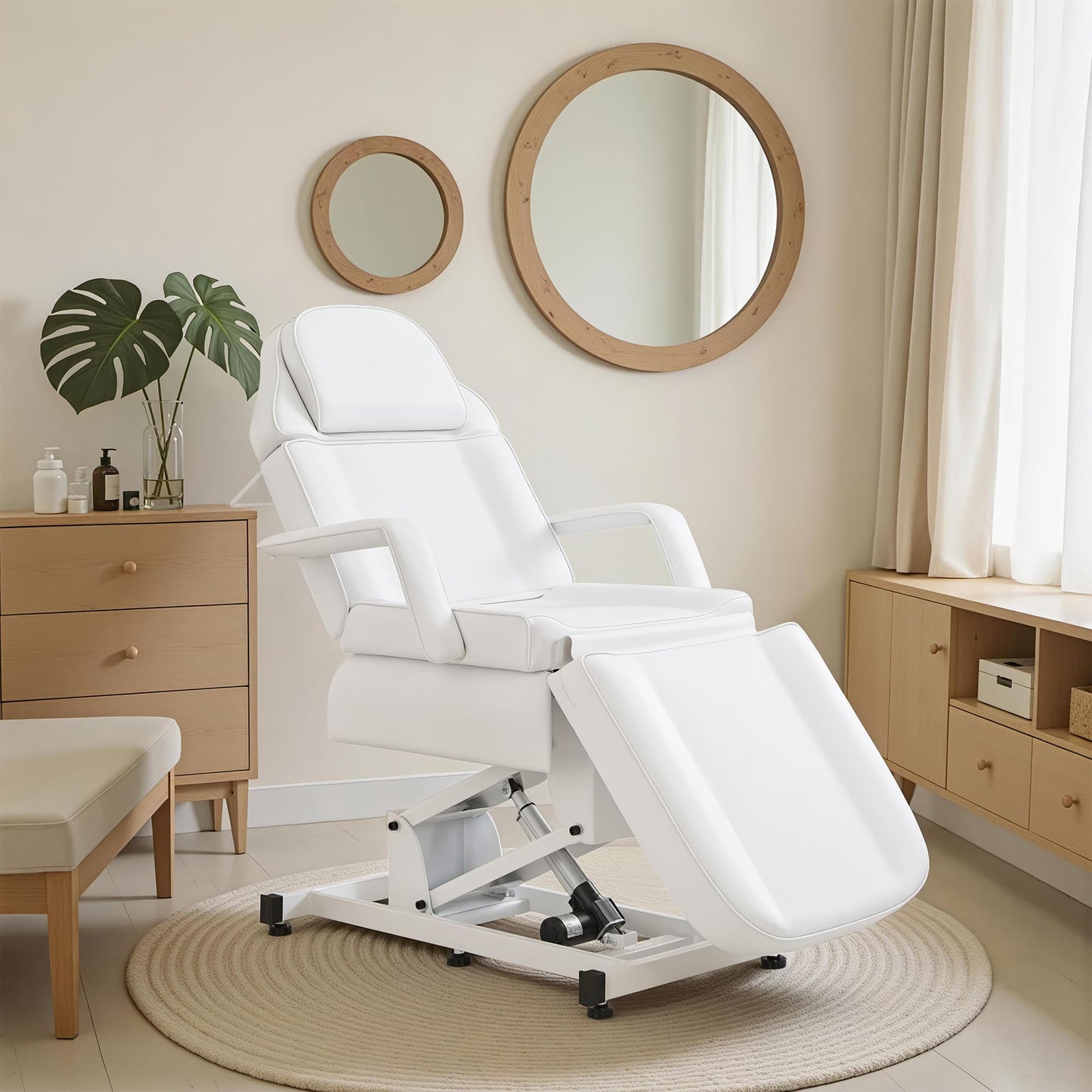 BarberPub 3-Motor Fully Electric Facial Bed, Height-Adjustable Esthetician Massage Table for Salon Spa, Reclining Tattoo Chair with Remote Control 2751 (White)
