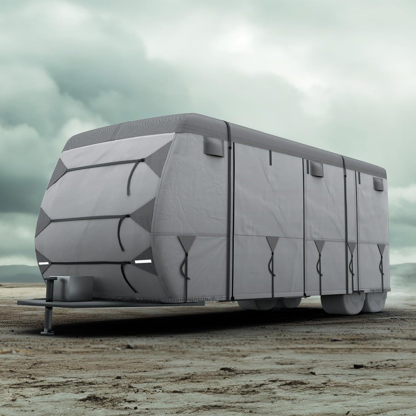 KING BIRD 600D Travel Trailer RV Cover, Heavy Duty Oxford Camper Cover, 100% Waterproof Ripstop Anti-UV Windproof, Fits 30-33ft, Includes 4 Tire Covers, 6 Gutter Covers & Straps