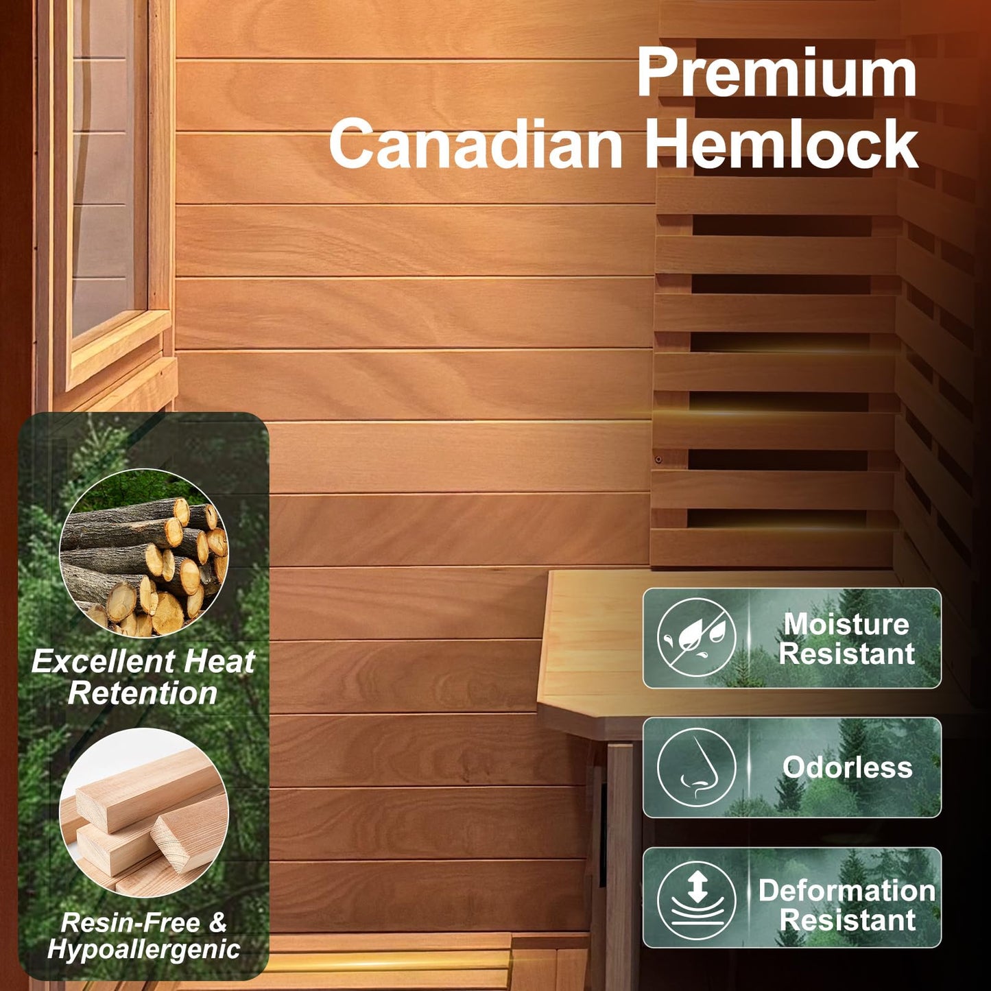 CedarLuma Ultra Low EMF Infrared Sauna, Fast Heat-Up Carbon Fiber Far Infrared Sauna with Multi-Color Therapy Lights