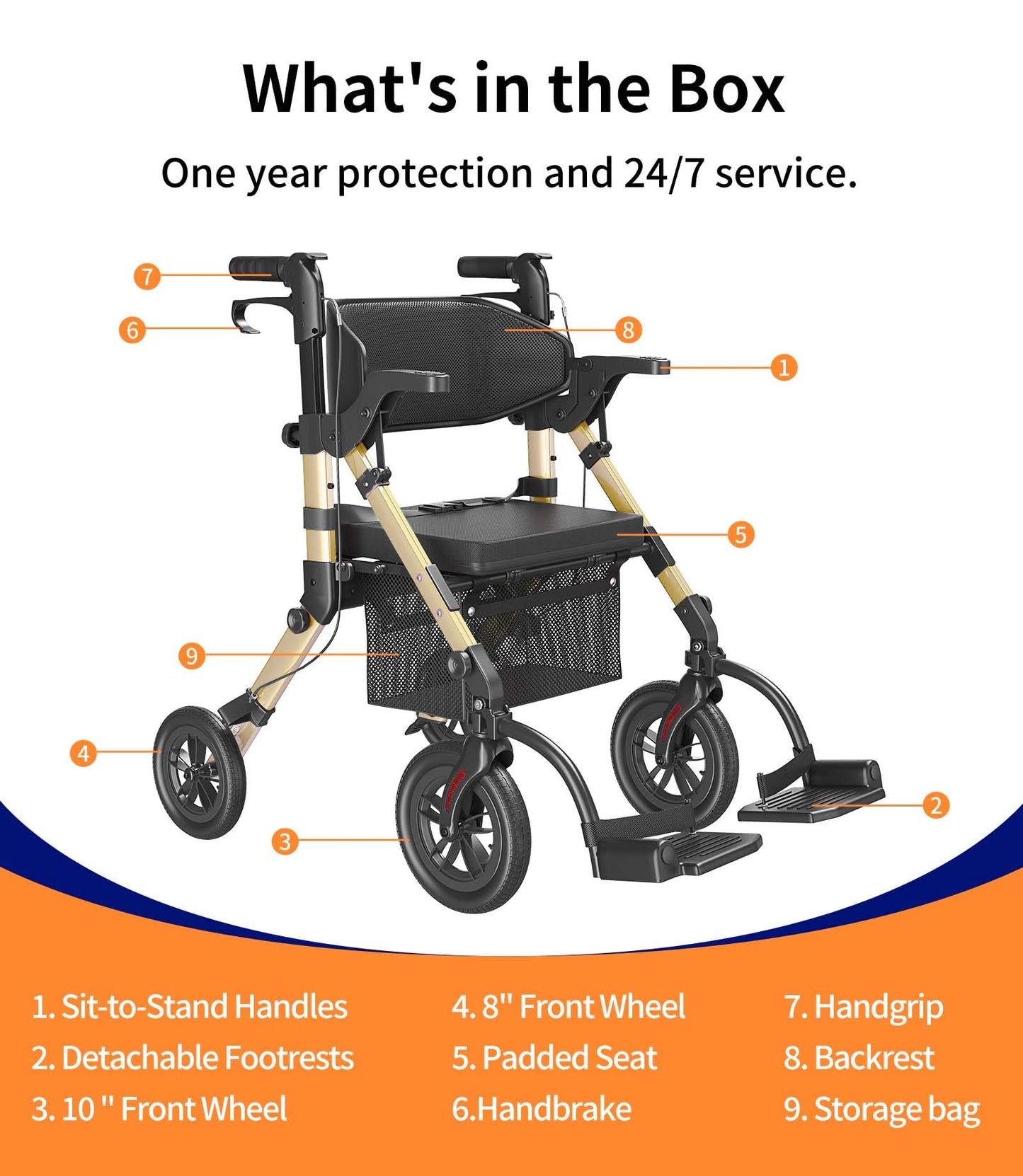 VOCIC Walkers-for-Seniors, Rollator-Walker-with-Seat, Transport-Wheelchair-Lightweight-Foldable, Adult Rolling Walker, Rollator Transport Chair with Brakes, 2 in 1 Walker Wheelchair Combo Z51
