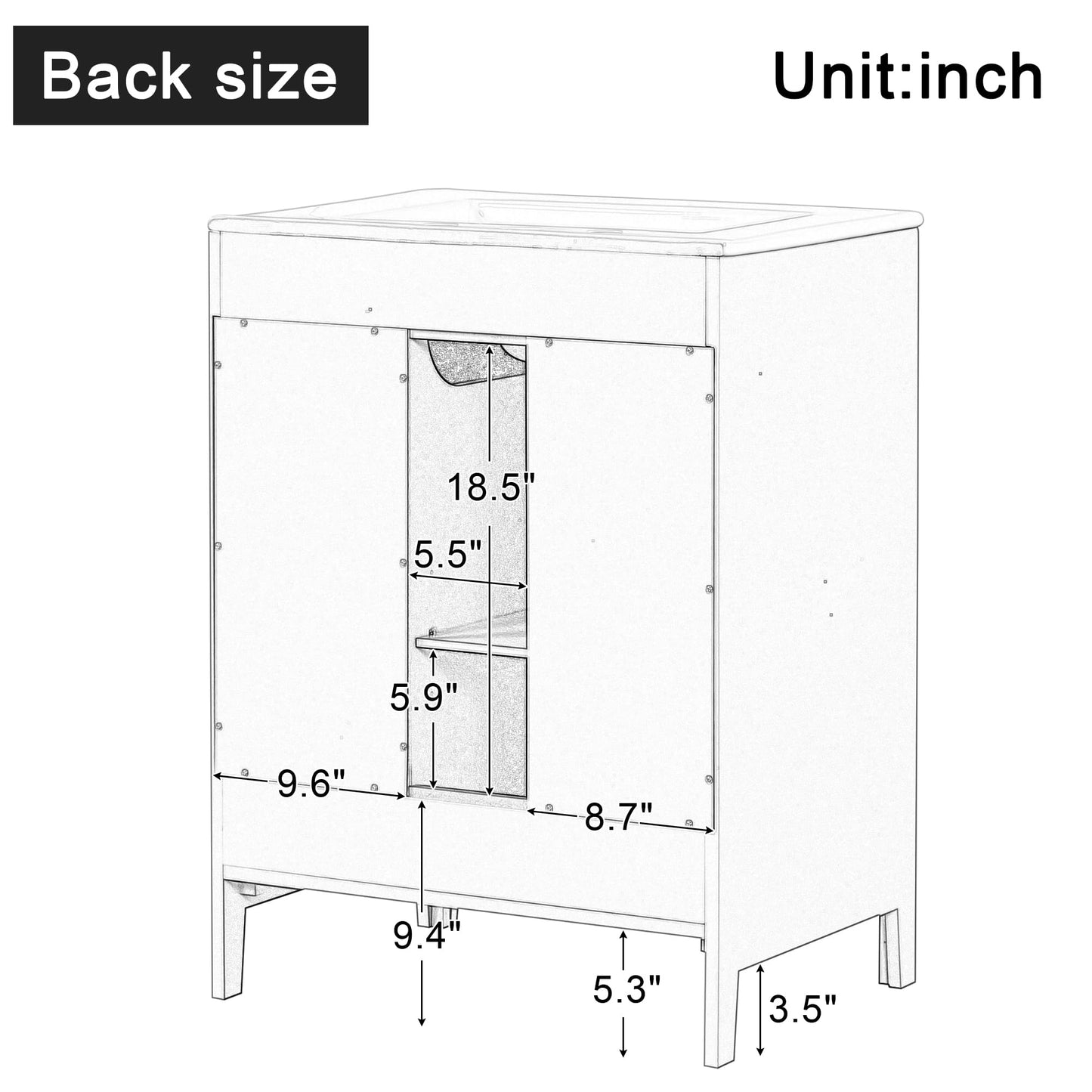 24" Bathroom Vanity with Sink Set, Storage Cabinet with Moru Glass and Two Drawers, Adjustable Shelf, Black