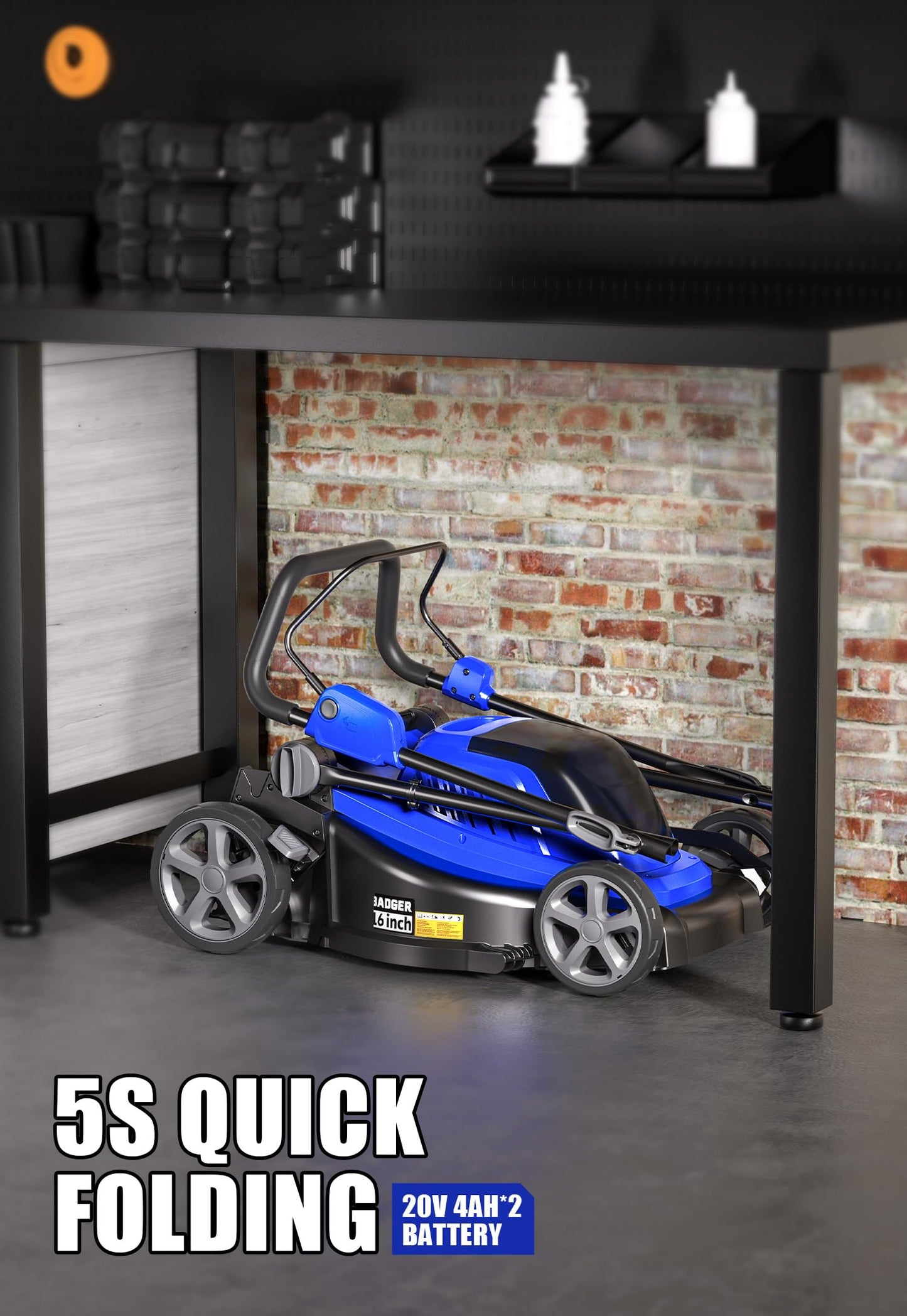 Wild Badger Power 40V 16″ Cordless Lawn Mower Brushless, 5,445 sq ft/0.125 ac,2×4.0Ah Battery & Fast Charger, 5-Position Height,for Small Residential Lawns