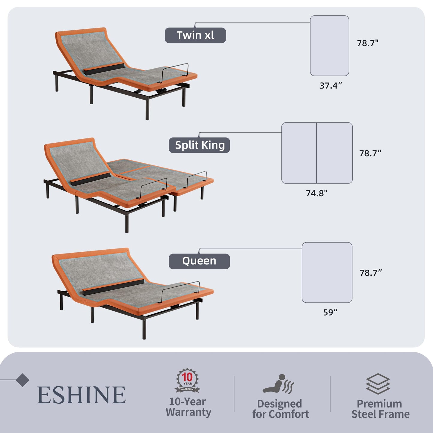 ESHINE Adjustable Bed Frame + 14 inch Hybrid Matt, Lumbar Support, Head-Pillow-Tillt, Smart App Control, Wireless Remote, Dual USB Port, 6000 Series, Split King