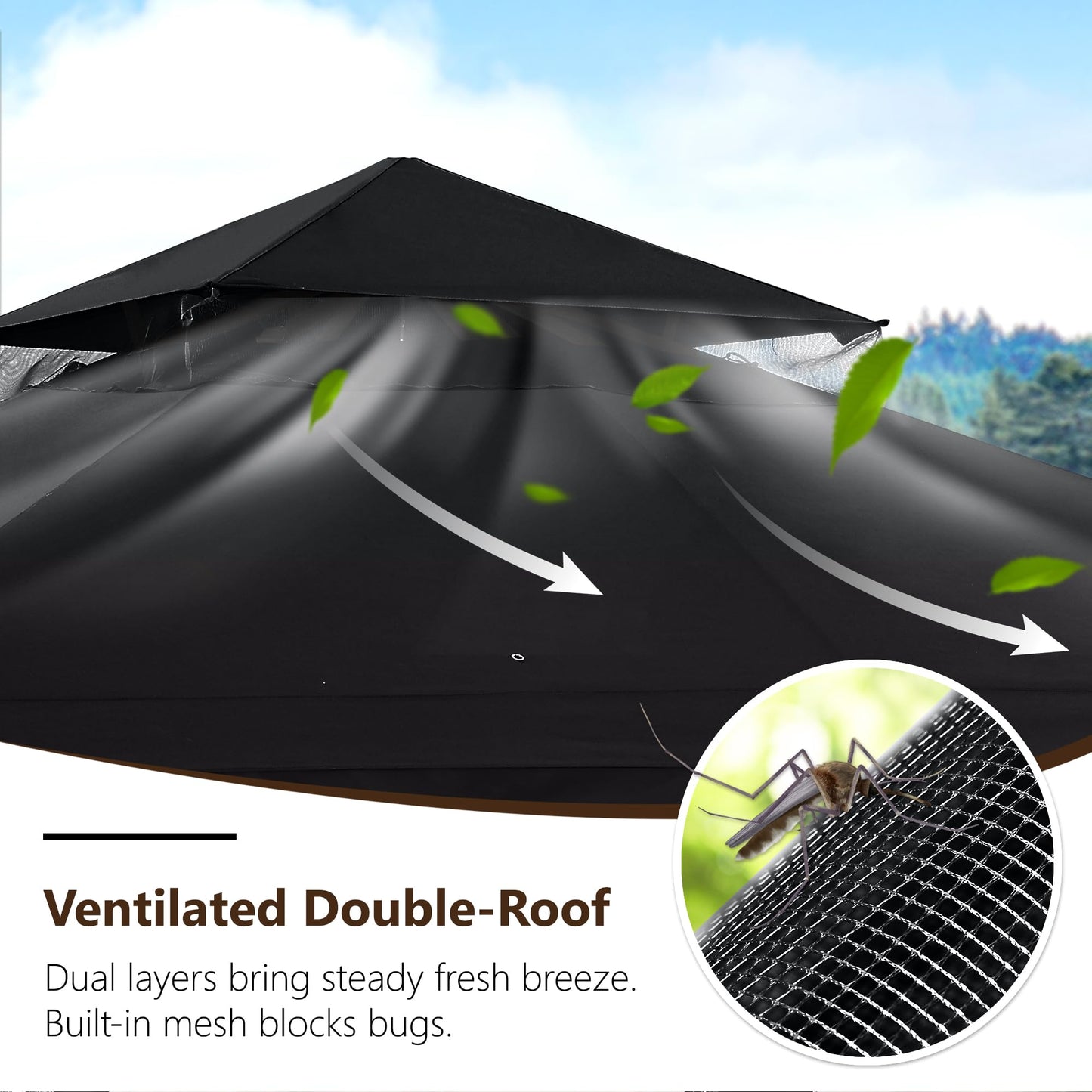 MASTERCANOPY Outdoor Patio Gazebo with Double Roofs, Stable Steel Frame and Mosquito Netting (11x11,Black)