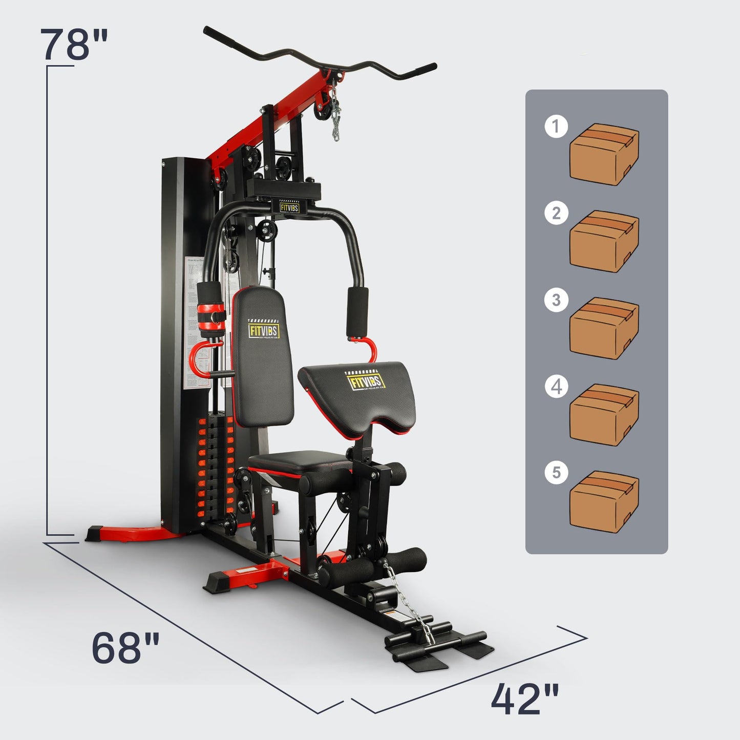 Fitvids Multifunctional Home Gym Equipment with 122.5 lbs Weight Stack, Full Body Workout Weight Machine, All-in-One Strength Training Exercise Equipment with Pulley System & Leg Press