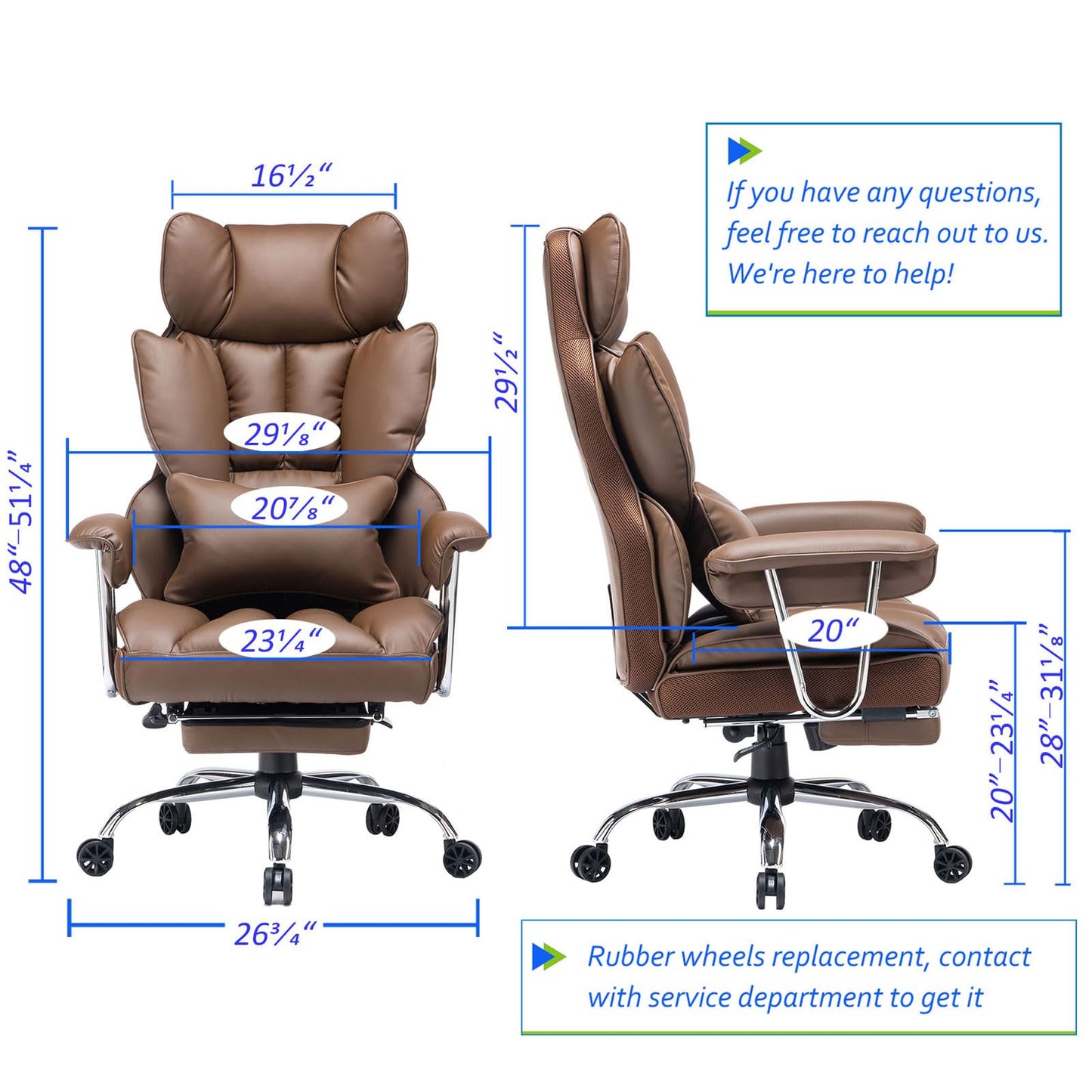 Efomao Big and Tall Office Chair 400lbs – PU Leather Executive Office Chair with Lumbar Support & Leg Rest, Heavy-Duty Computer Chair for Home Office, Brown